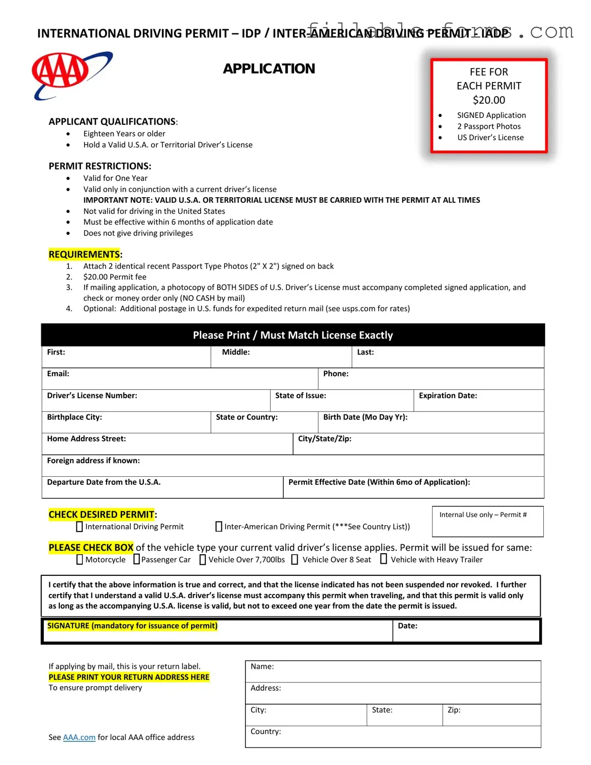 Fill Out a Valid Aaa International Driving Permit Application Template