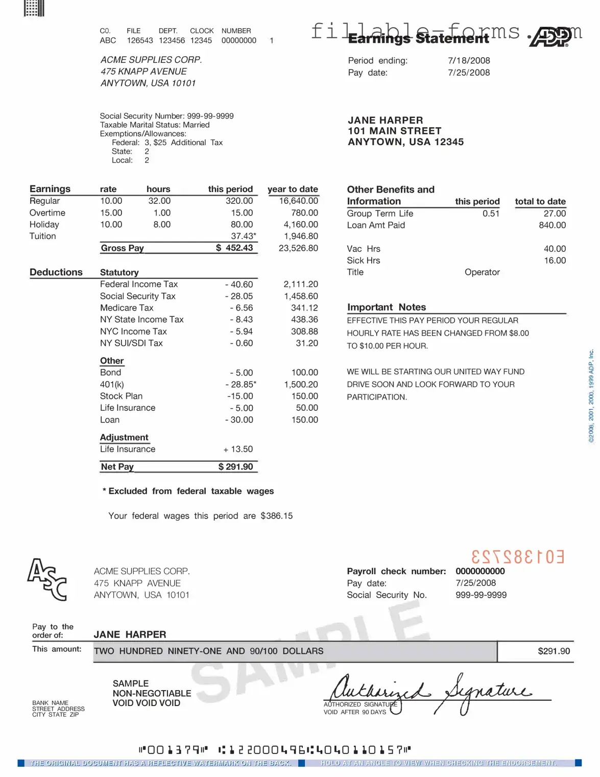 Fill Out a Valid Adp Pay Stub Template