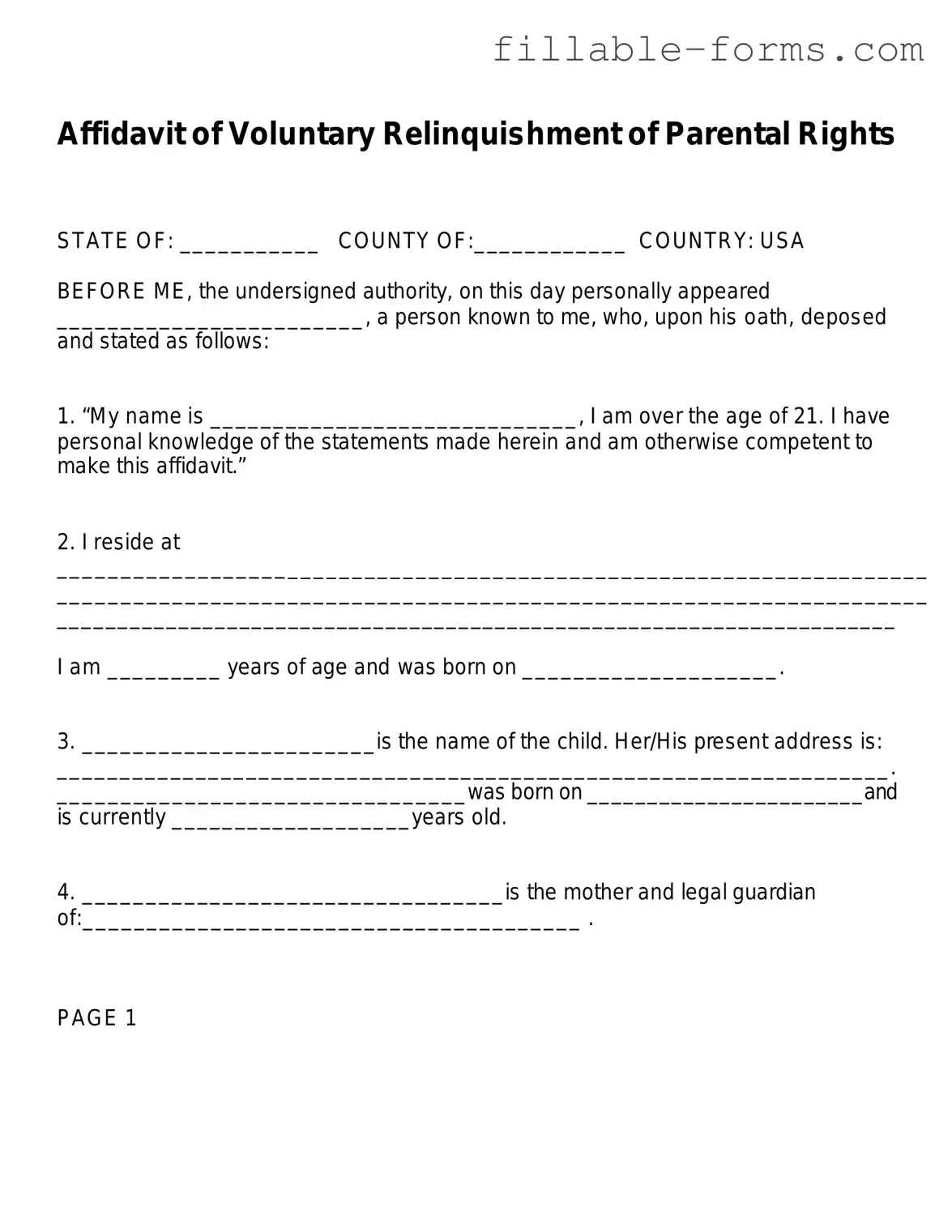 Fill Out a Valid Affidavit Parental Rights Template