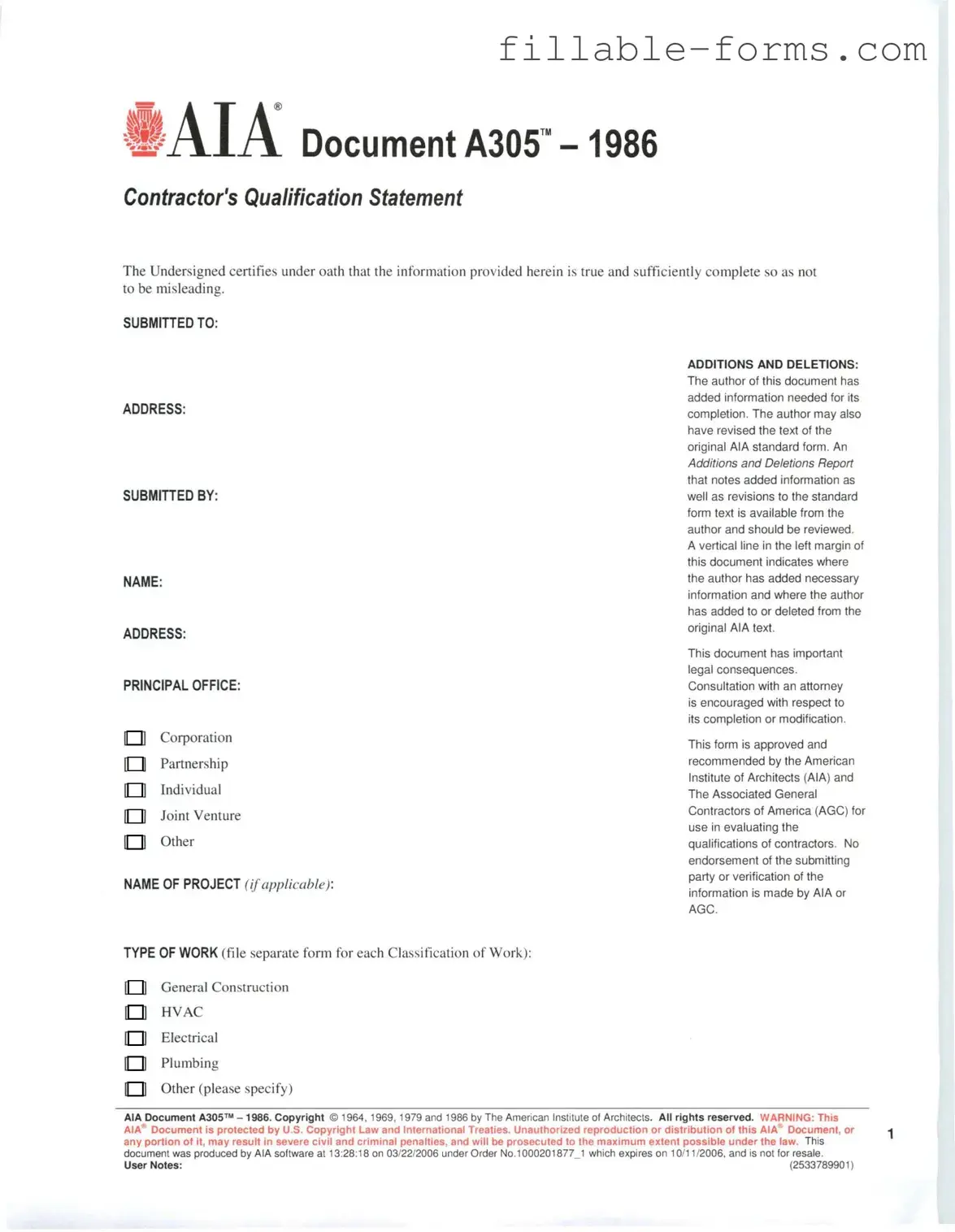 Fill Out a Valid AIA A305 Template