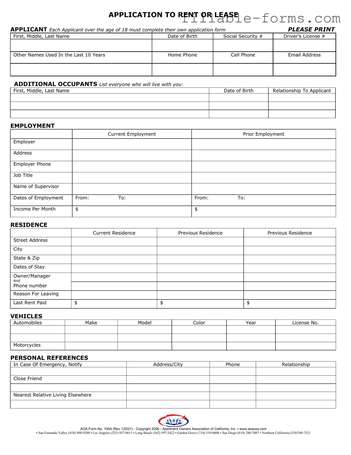 Fill Out a Valid Aoa 100A Template