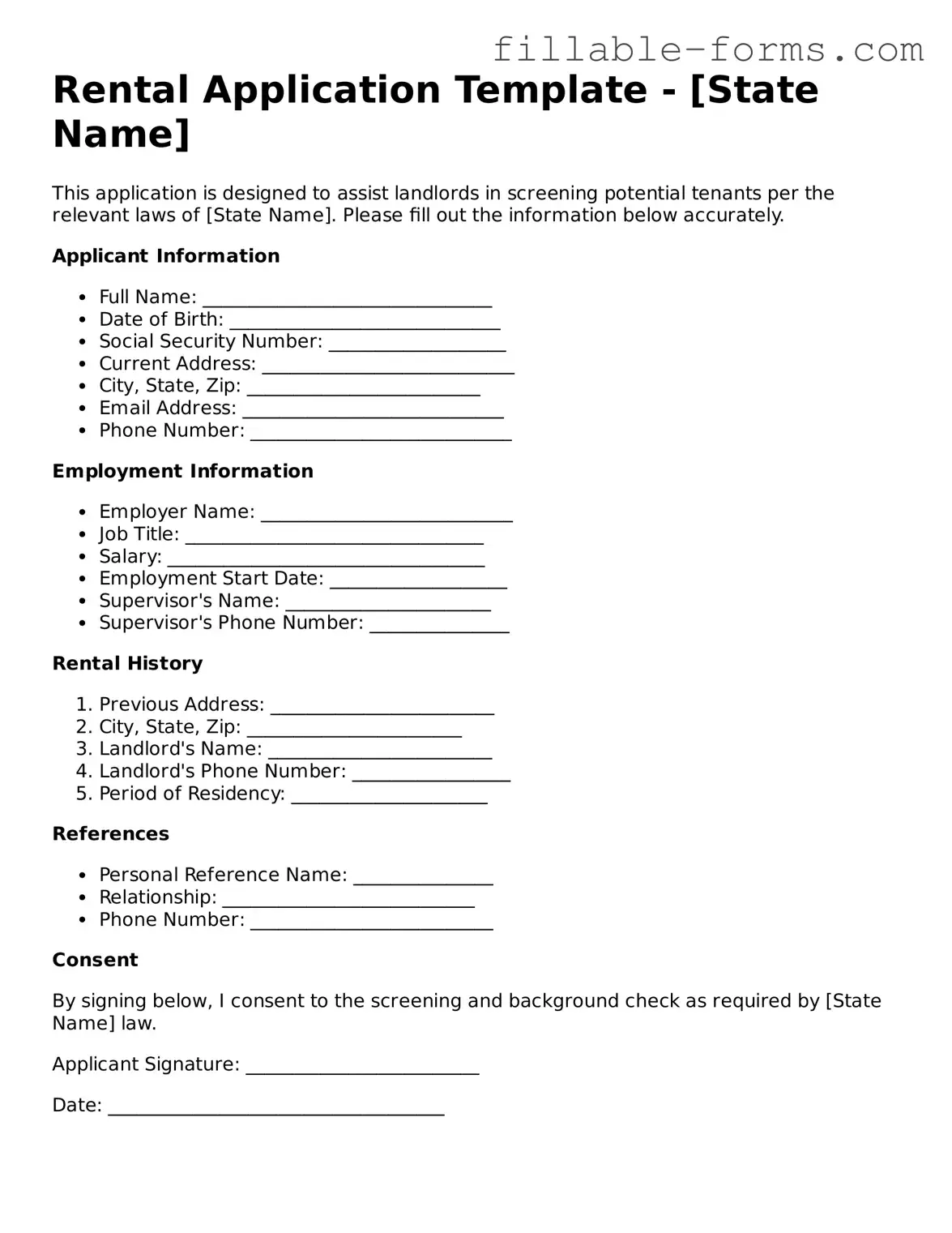 Printable Rental Application Form