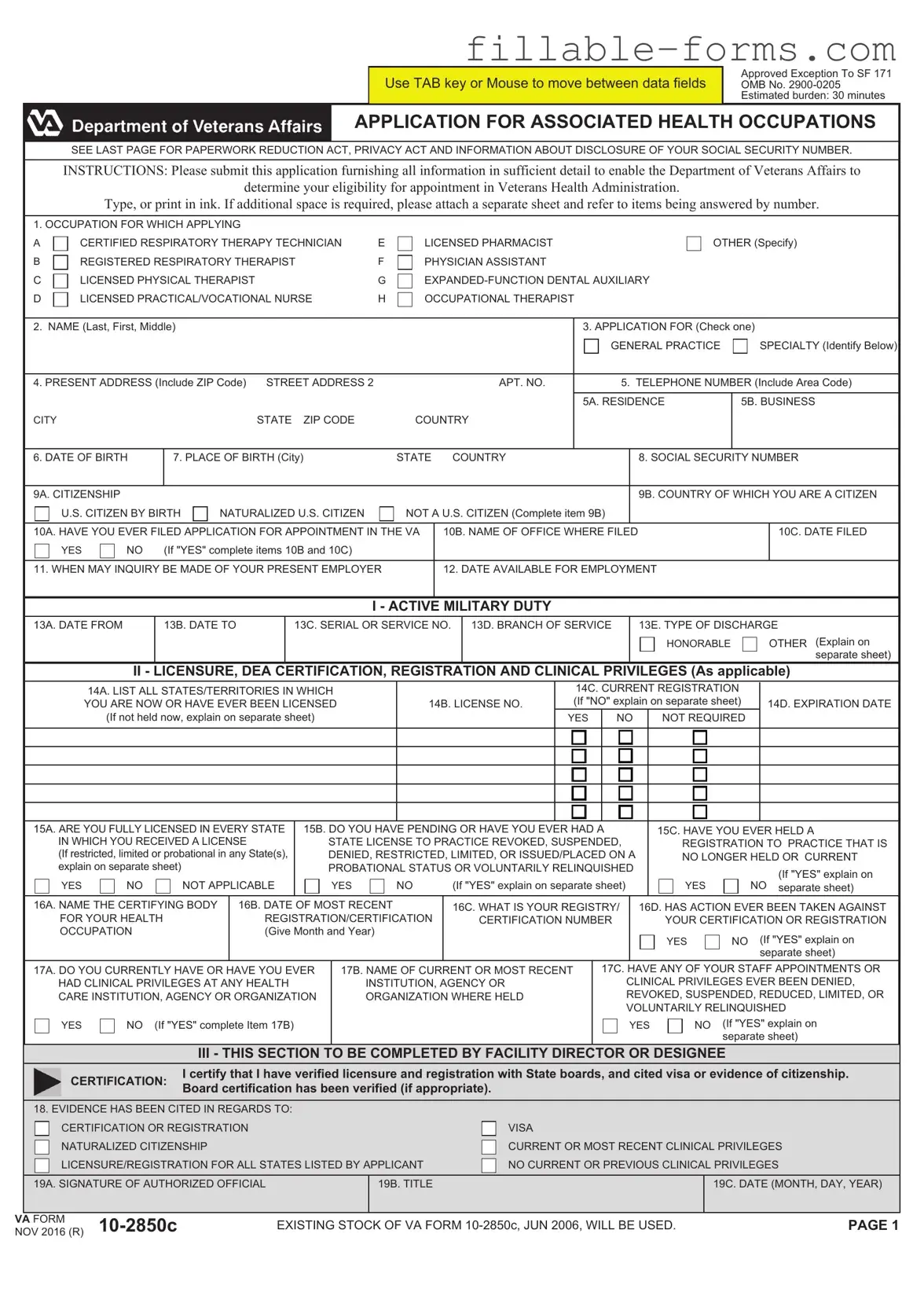 Fill Out a Valid VA 10-2850c Template
