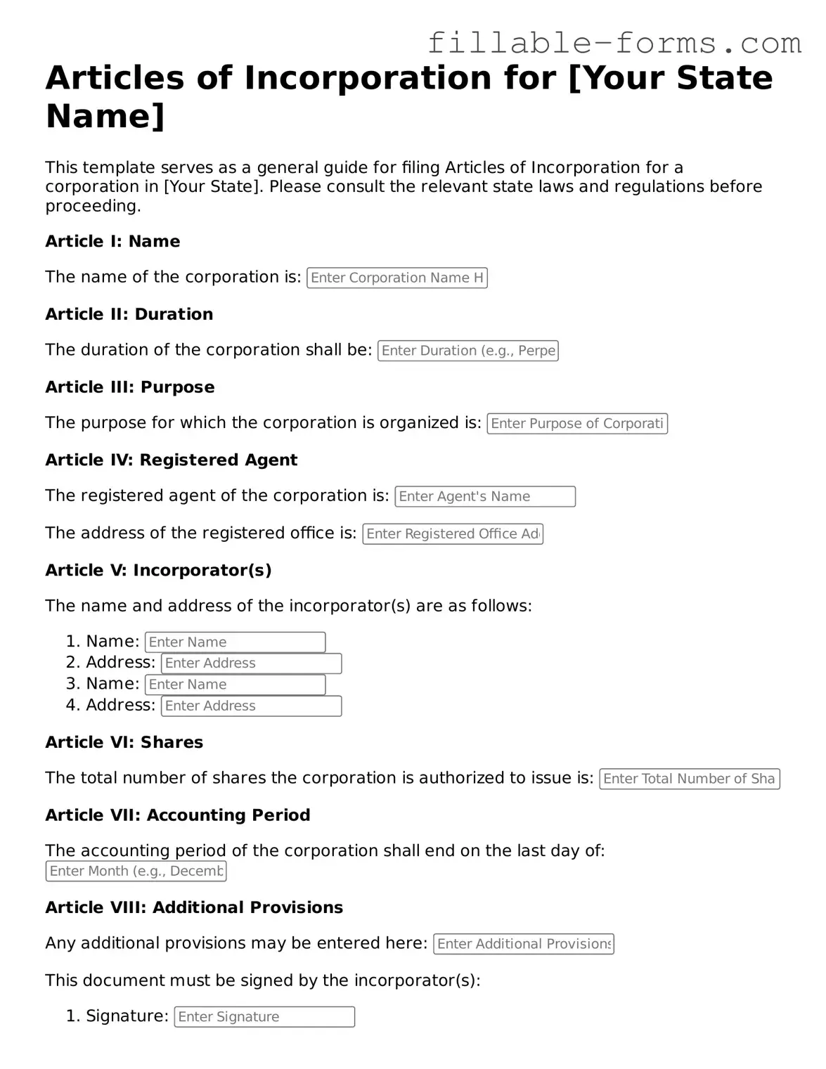 Printable Articles of Incorporation Form