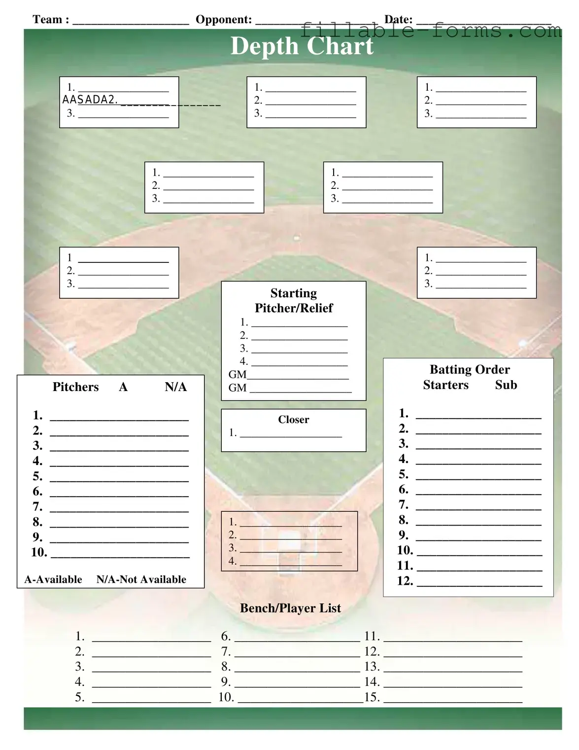 Fill Out a Valid Baseball Field Lineup Template