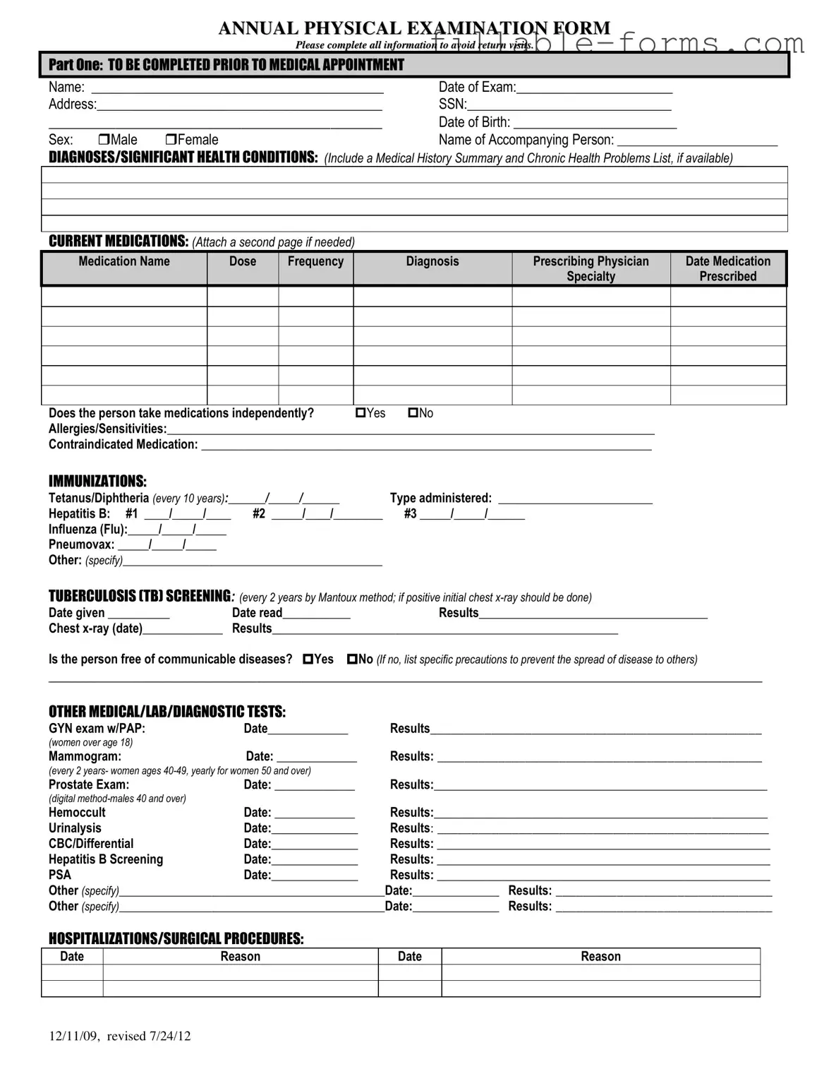 Fill Out a Valid Annual Physical Examination Template