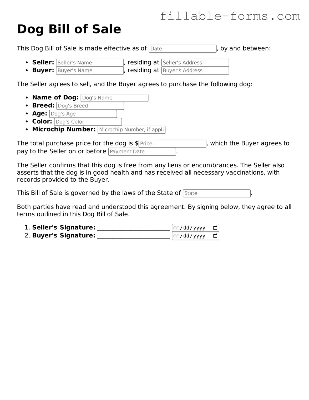 Printable Dog Bill of Sale Form
