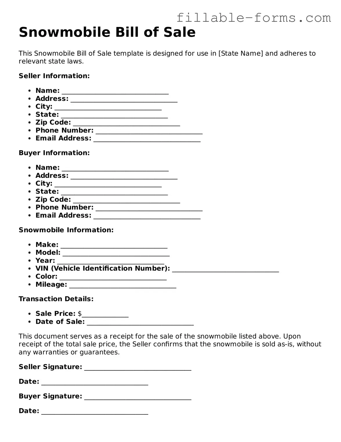 Printable Snowmobile Bill of Sale Form