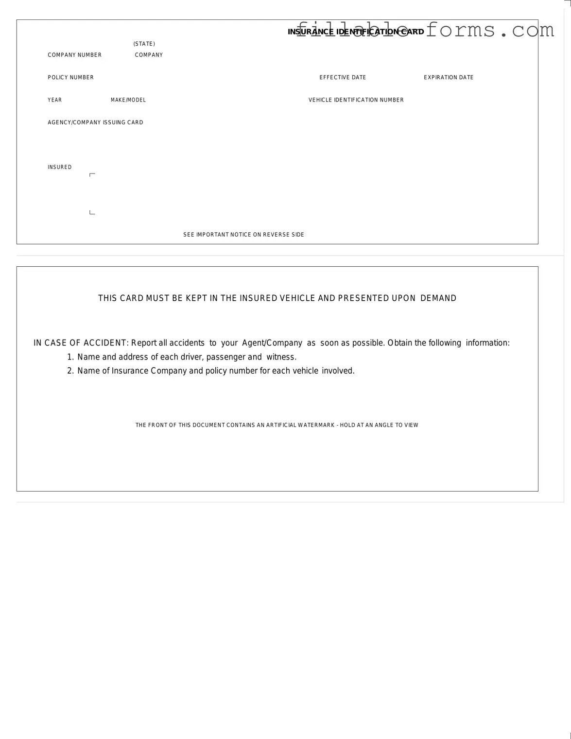 Fill Out a Valid Auto Insurance Card Template