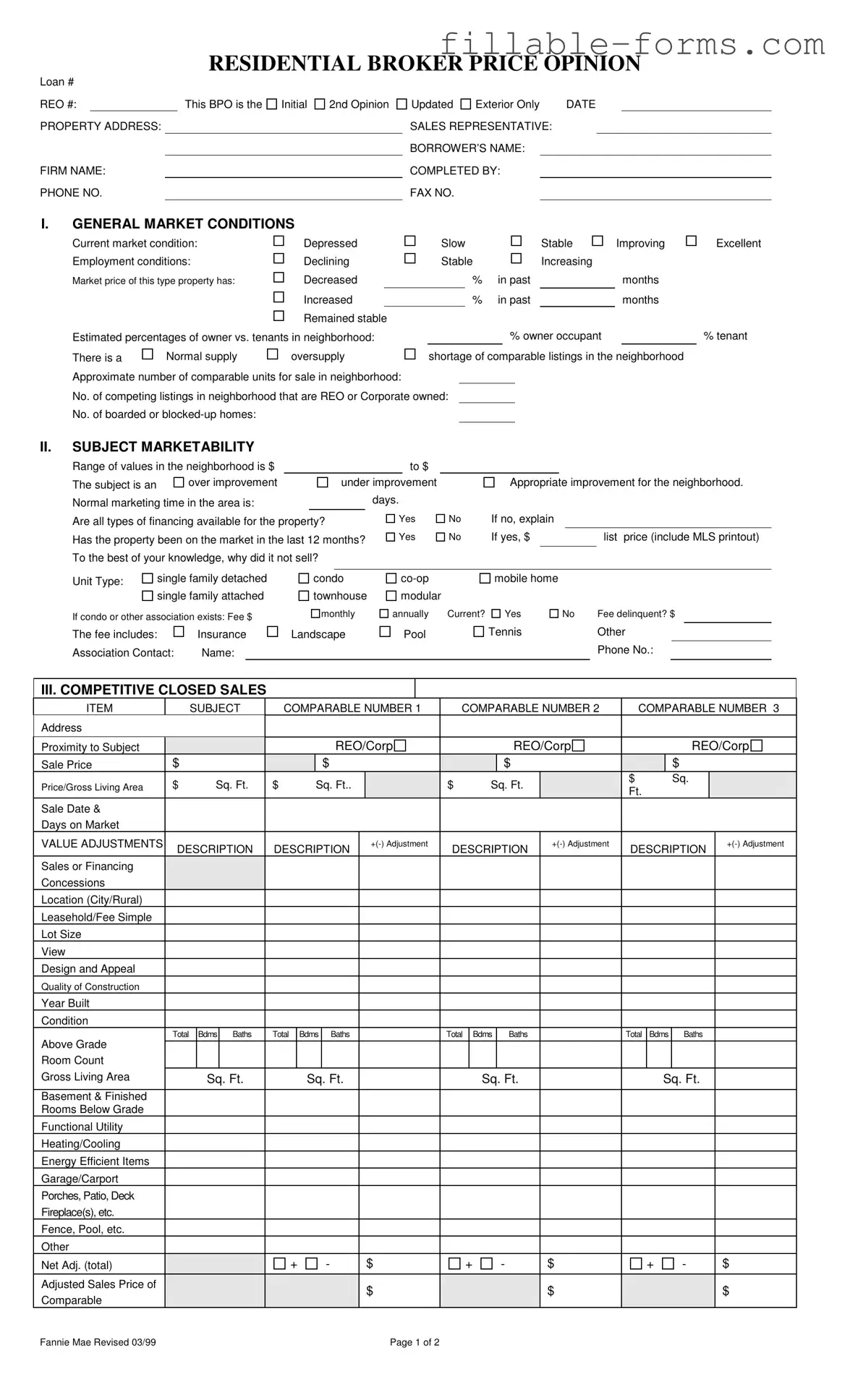 Fill Out a Valid Broker Price Opinion Template
