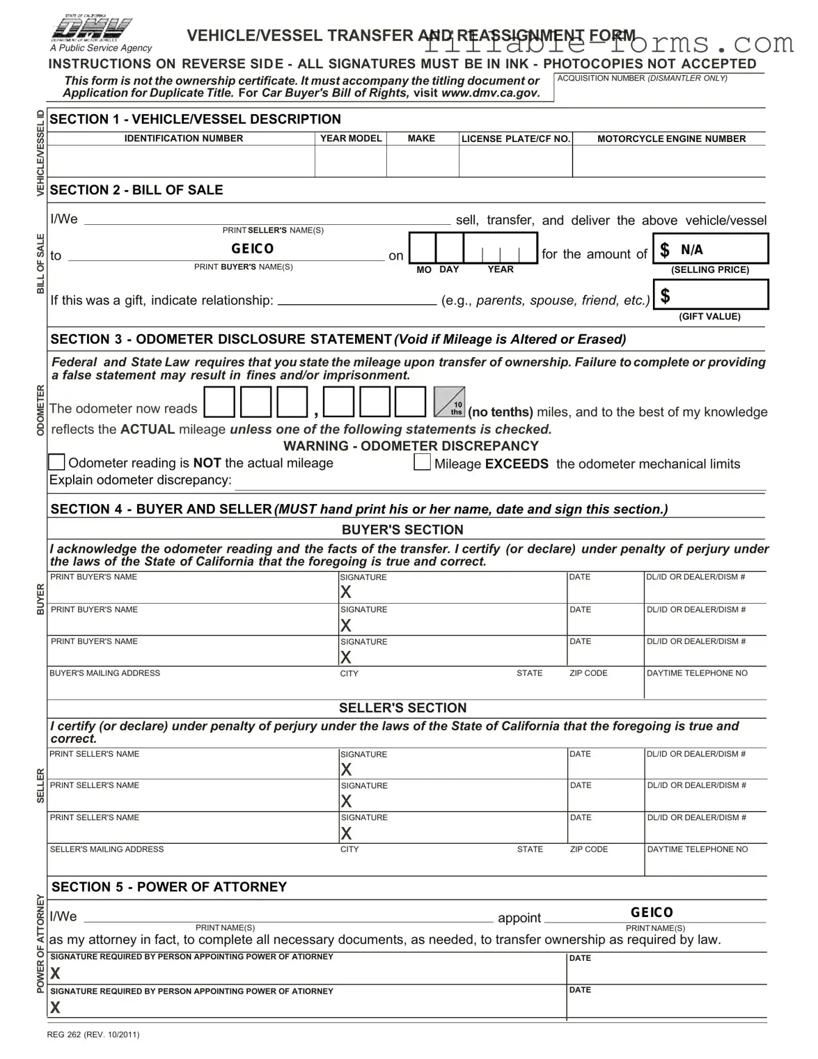 Fill Out a Valid California Fotm Reg 262 Template