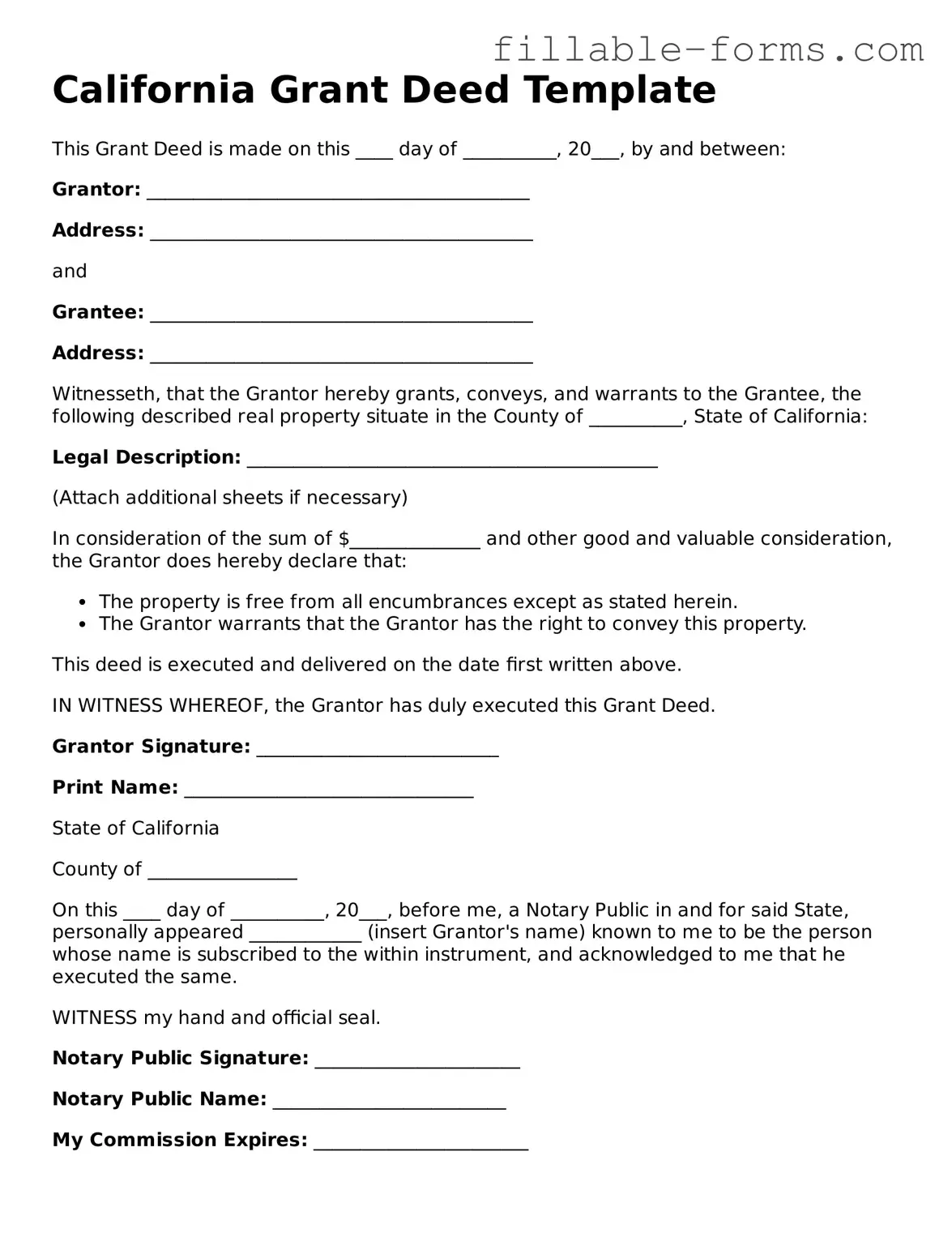 Printable  Deed Form for California