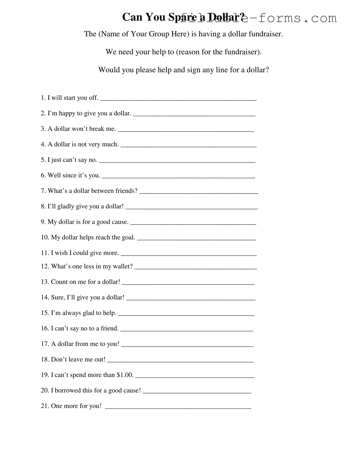 Fill Out a Valid Donated A Dollar Template