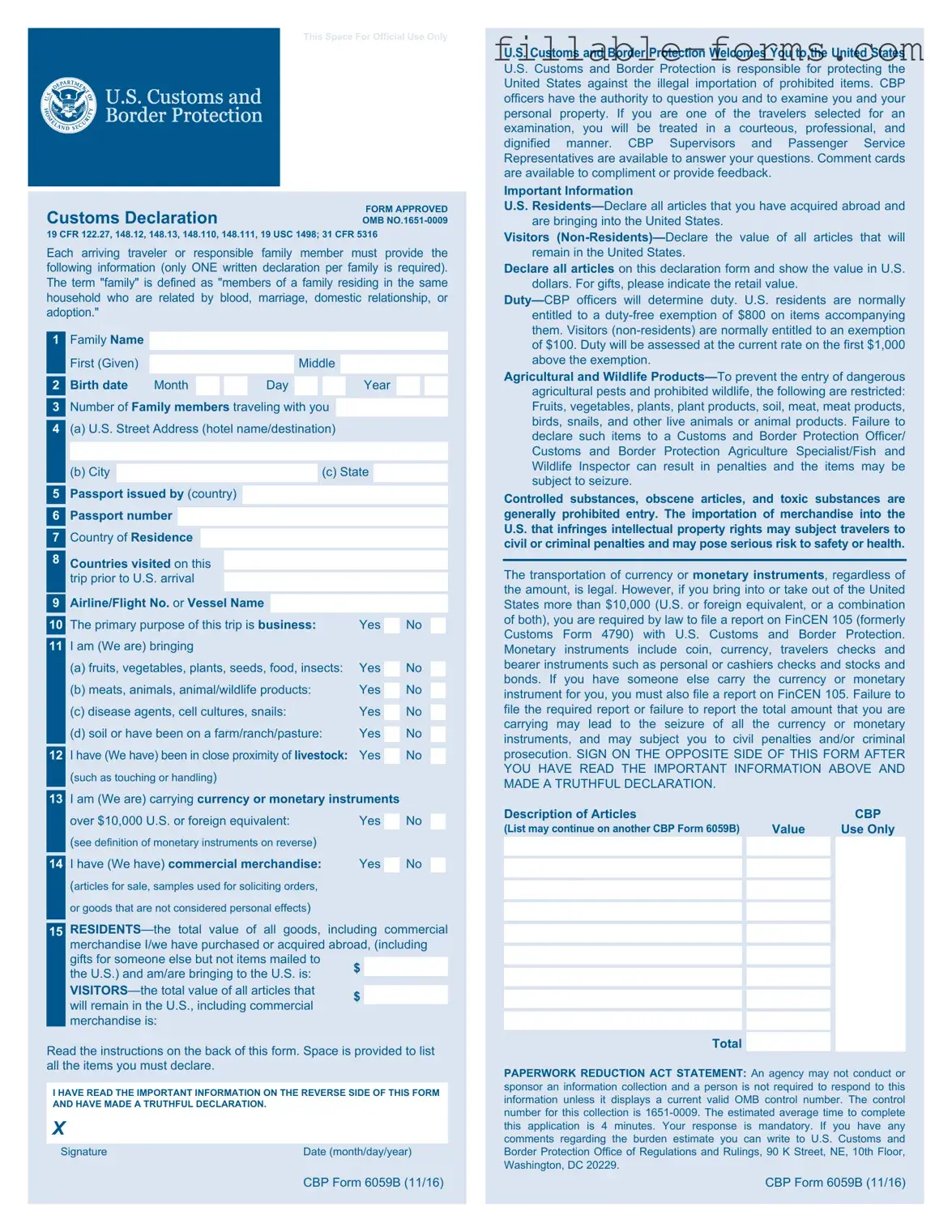 Fill Out a Valid CBP 6059B Template