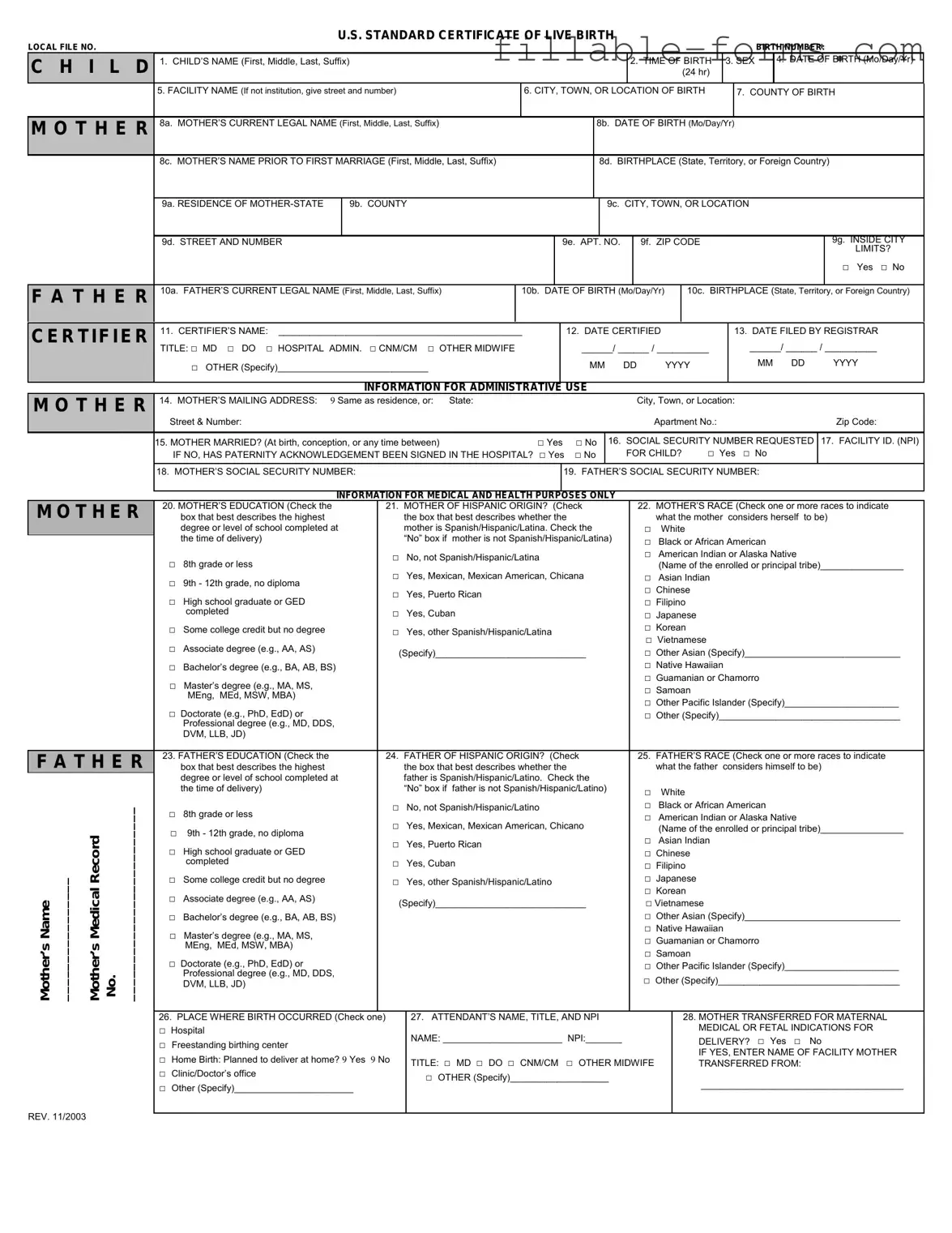 Fill Out a Valid CDC U.S. Standard Certificate of Live Birth Template