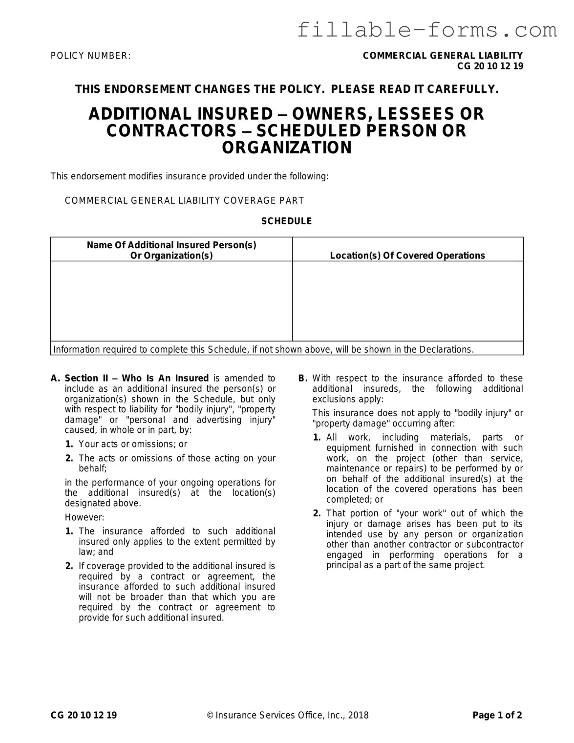 Fill Out a Valid Cg 20 10 07 04 Liability Endorsement Template