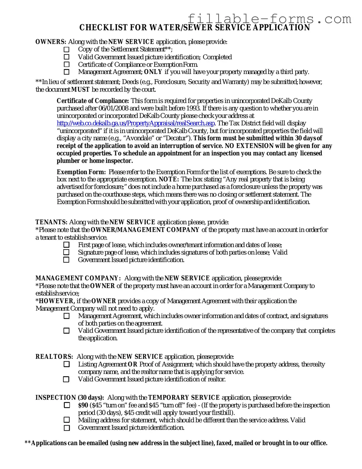 Fill Out a Valid Dekalb County Water Application Template