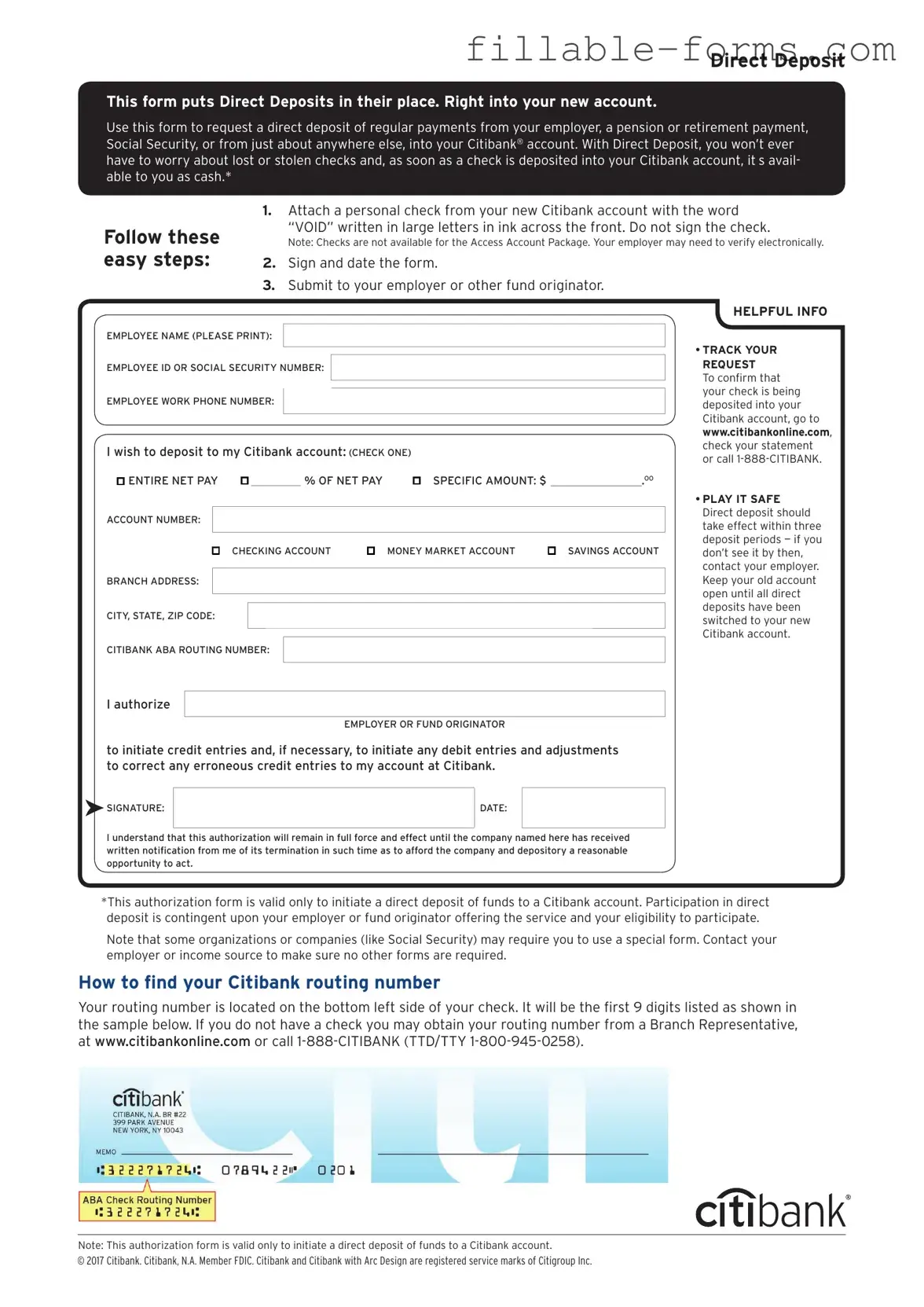 Fill Out a Valid Citibank Direct Deposit Template