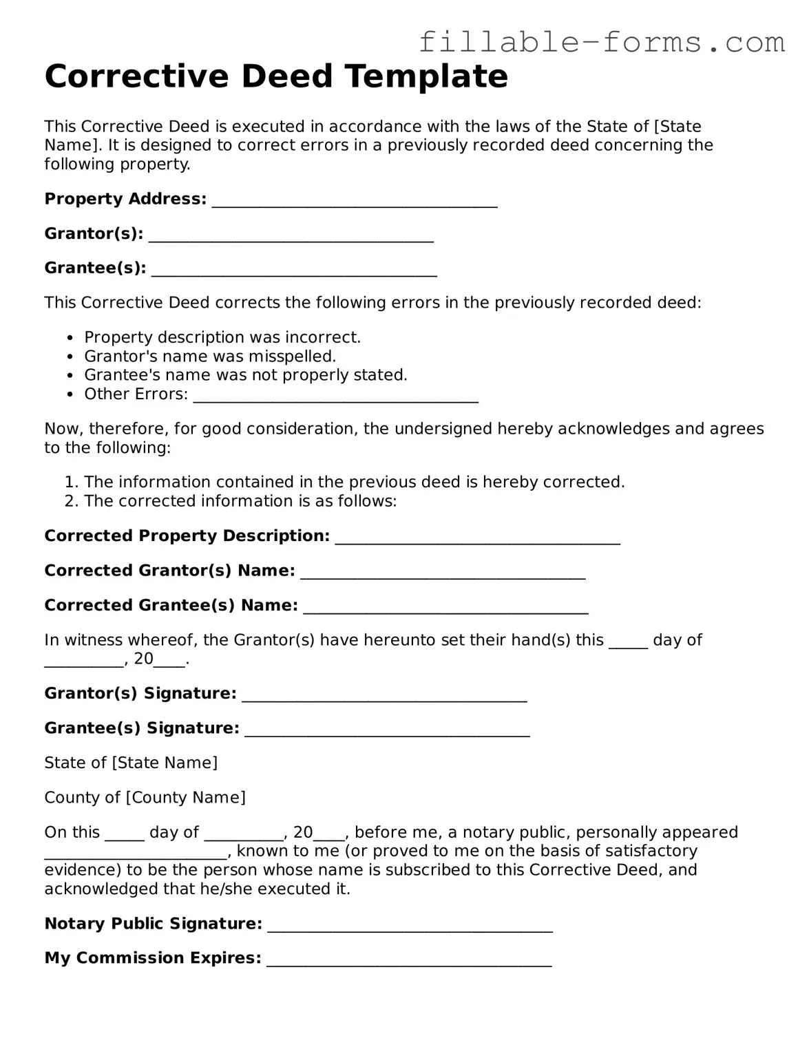 Printable Corrective Deed Form