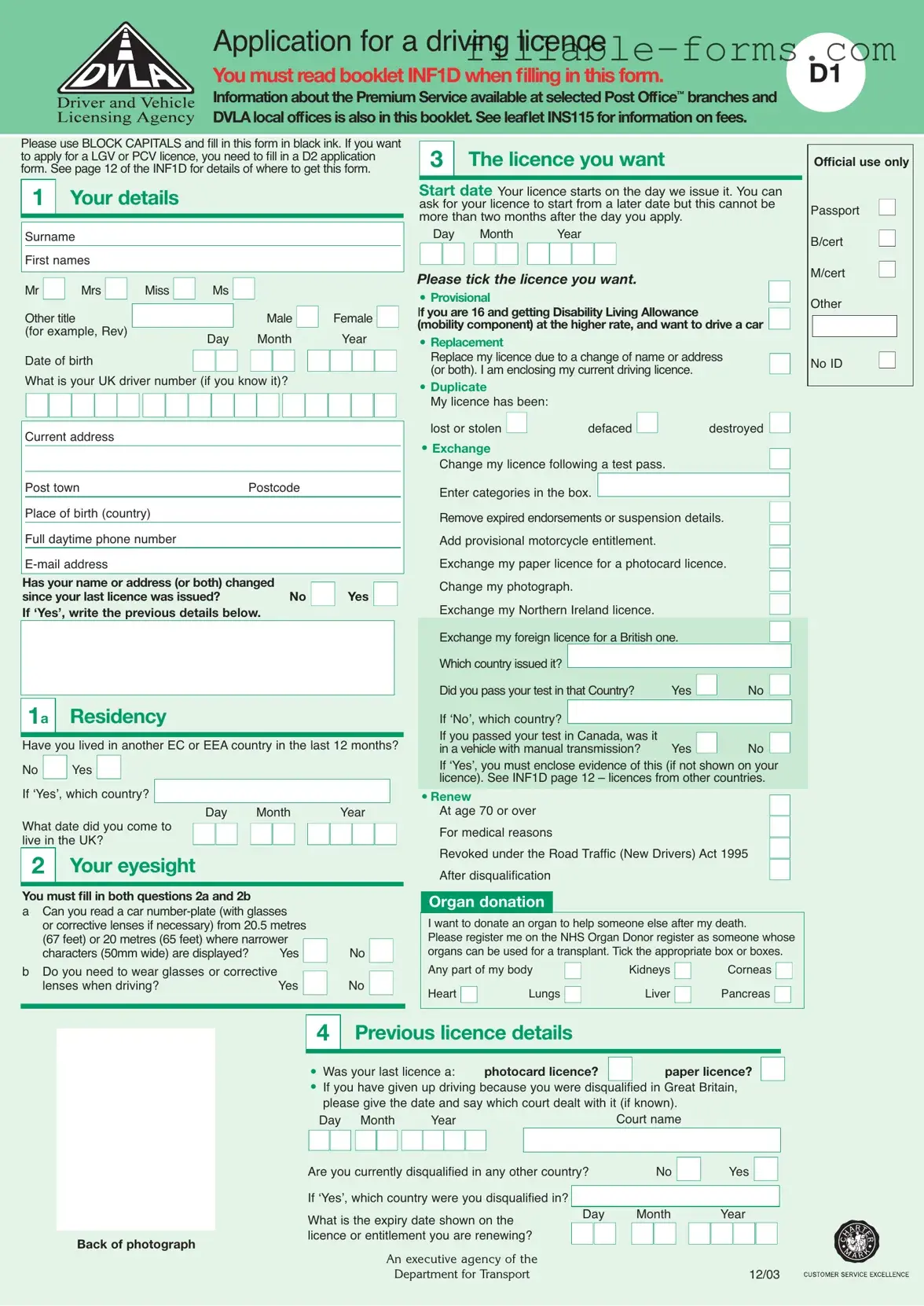 Fill Out a Valid D1 Dvla Template