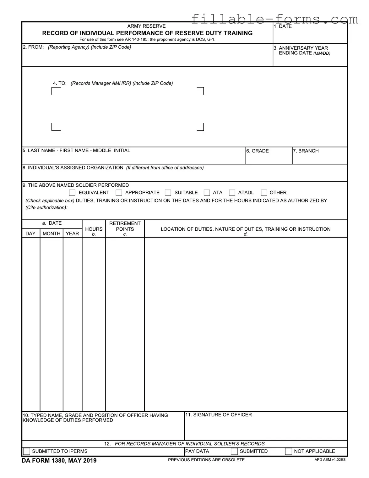 Fill Out a Valid Da 1380 Template