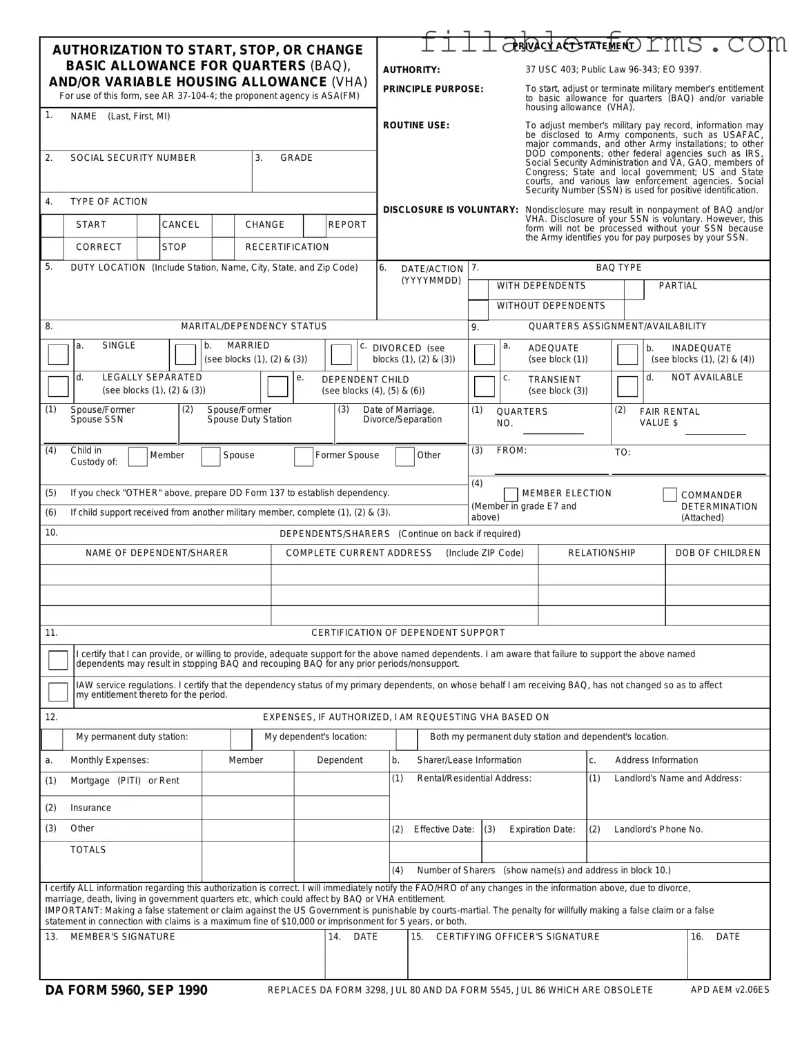 Fill Out a Valid DA 5960 Template