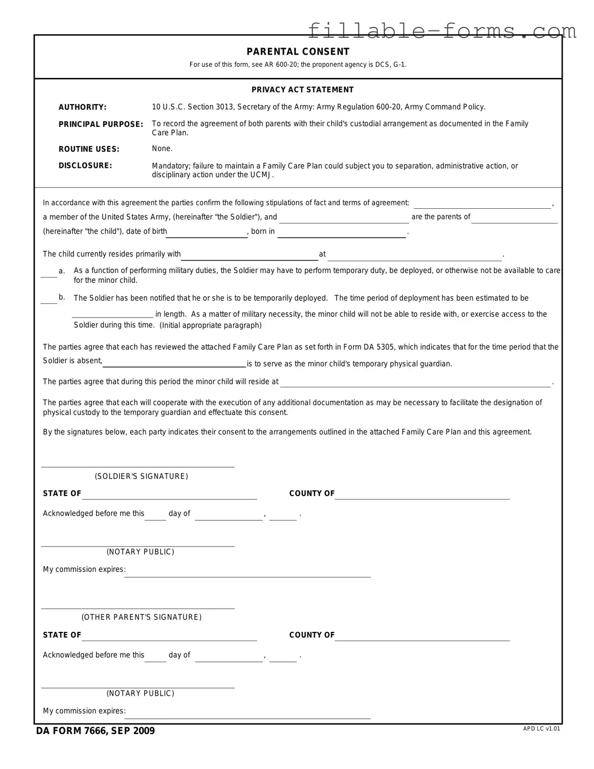 Fill Out a Valid DA 7666 Template