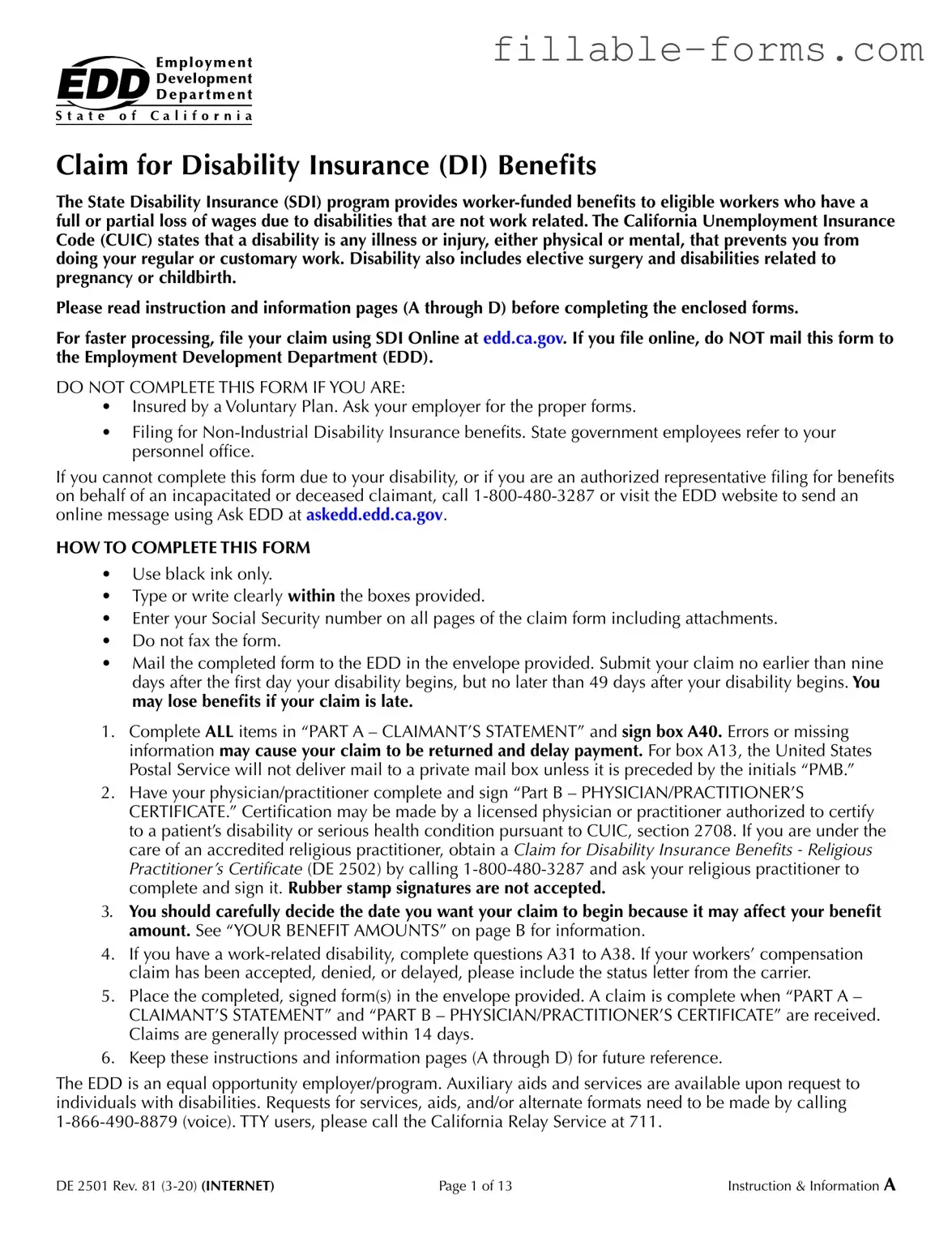 Fill Out a Valid EDD DE 2501 Template