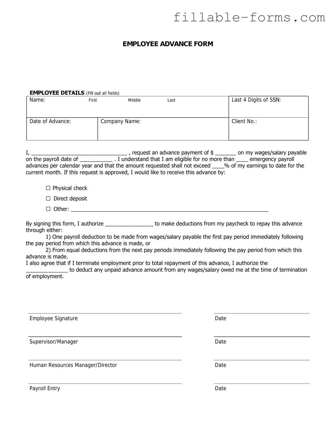 Fill Out a Valid Employee Advance Template
