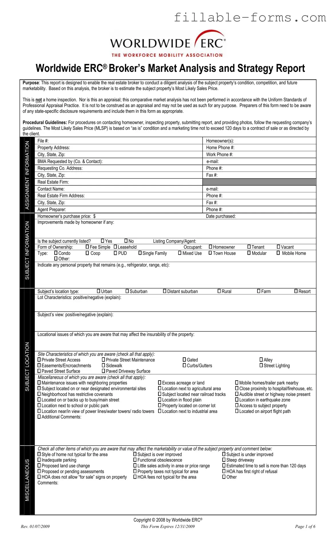 Fill Out a Valid Erc Broker Market Analysis Template
