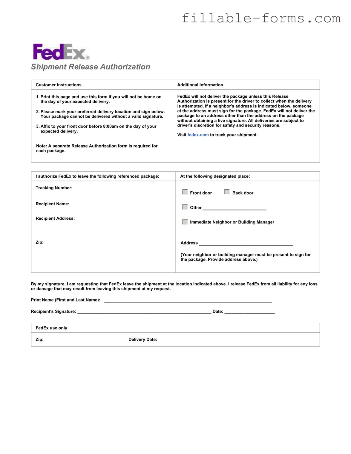 Fill Out a Valid Fedex Release Template