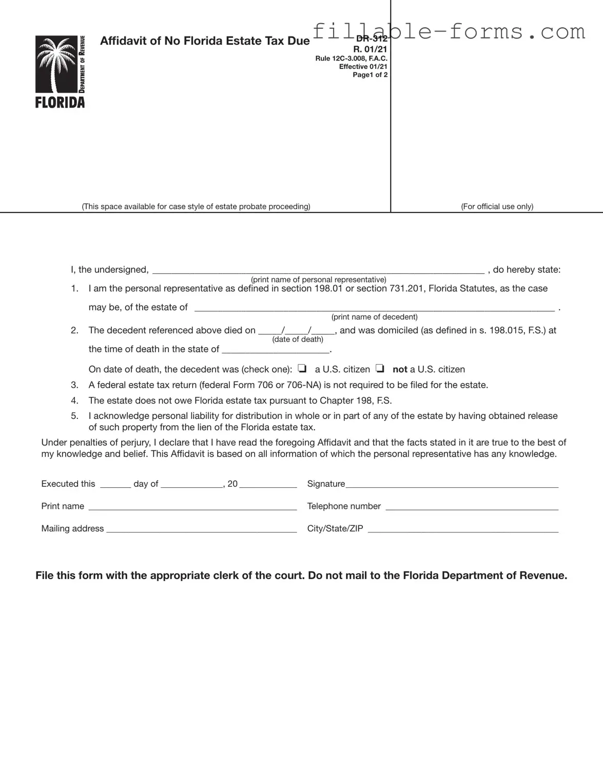 Fill Out a Valid Fl Dr 312 Template
