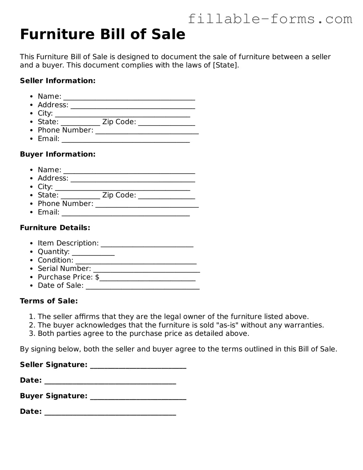 Printable Furniture Bill of Sale Form