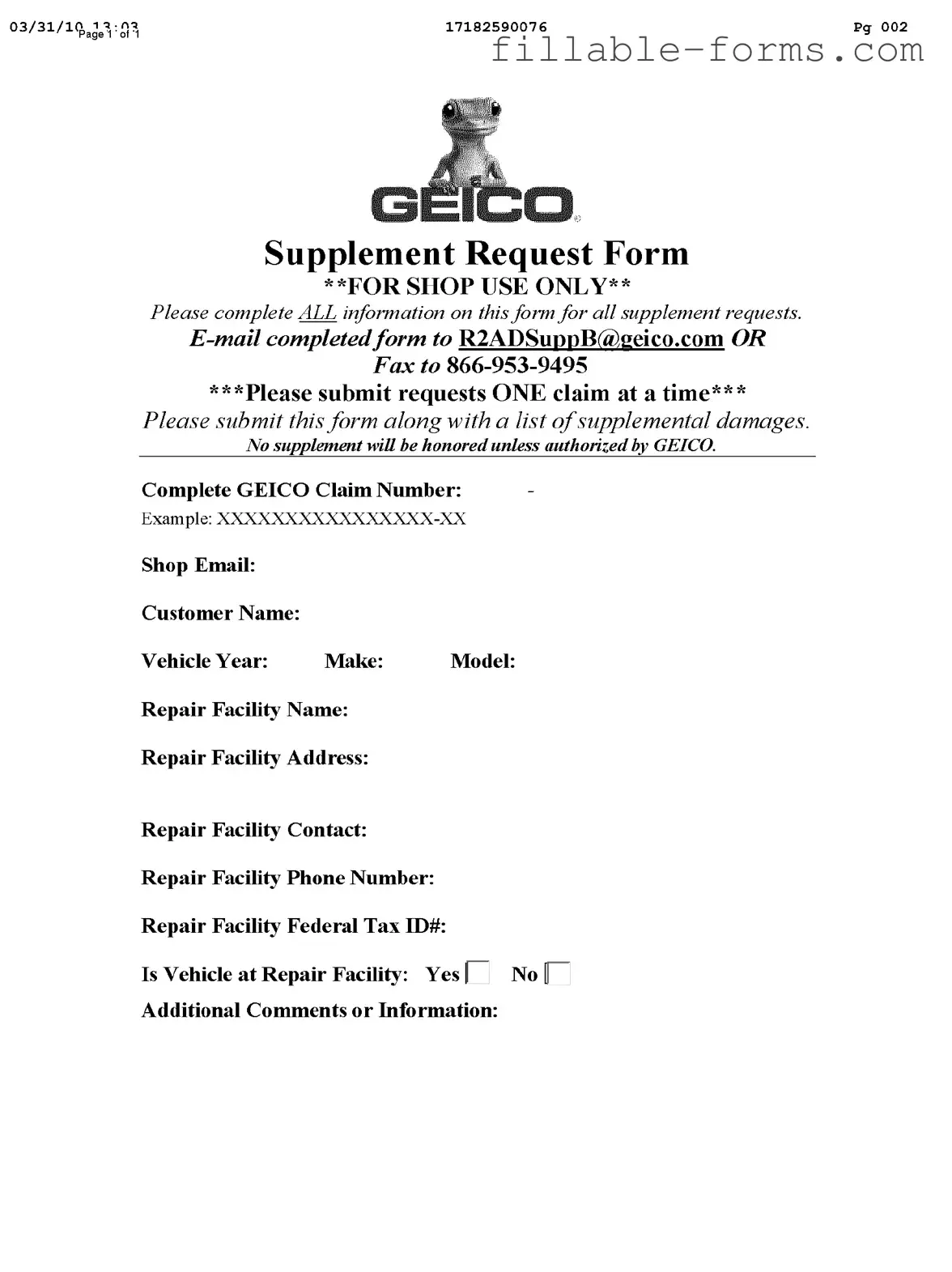 Fill Out a Valid Geico Supplement Request Template