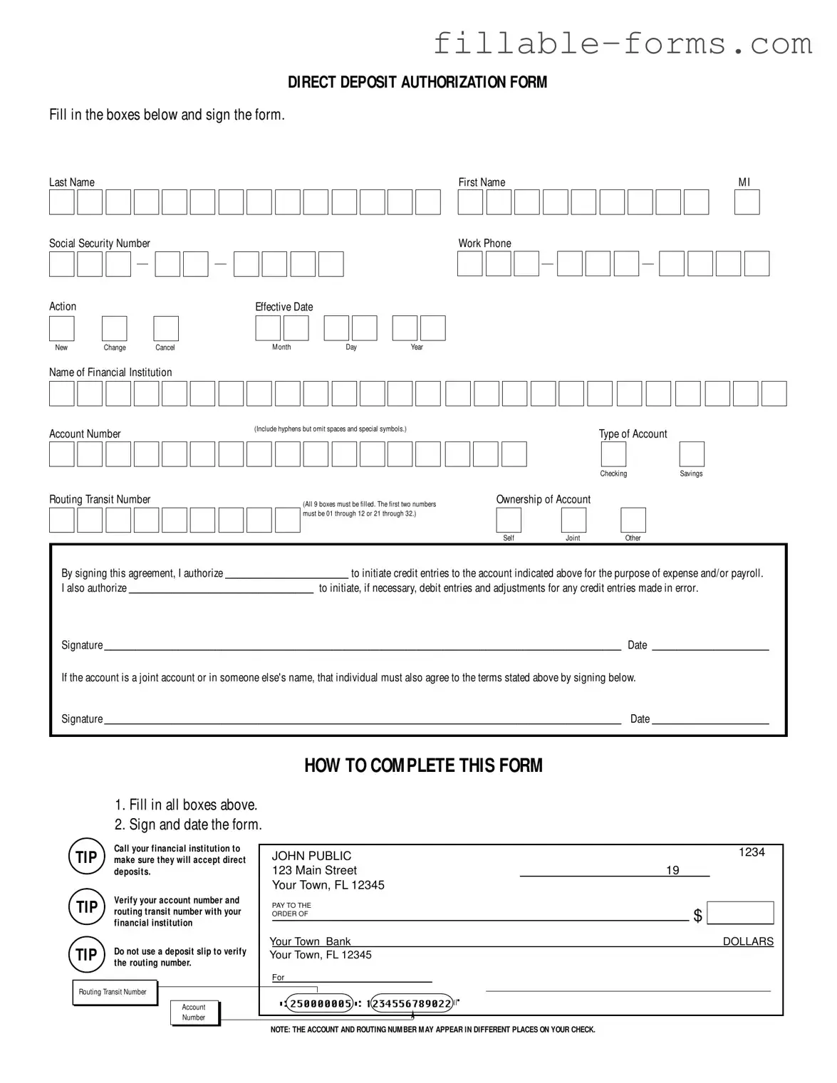 Fill Out a Valid Generic Direct Deposit Template