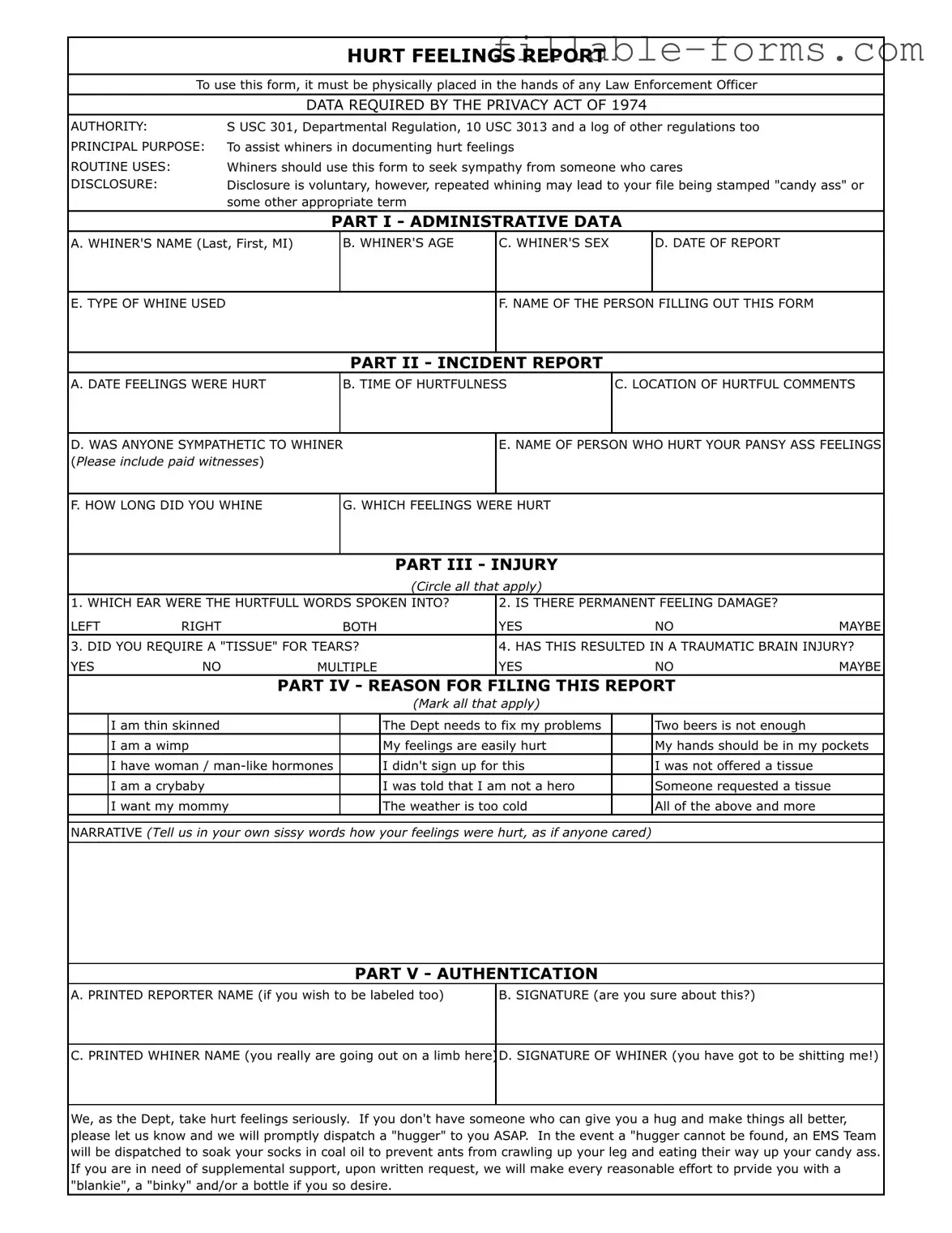 Fill Out a Valid Hurt Feelings Report Template