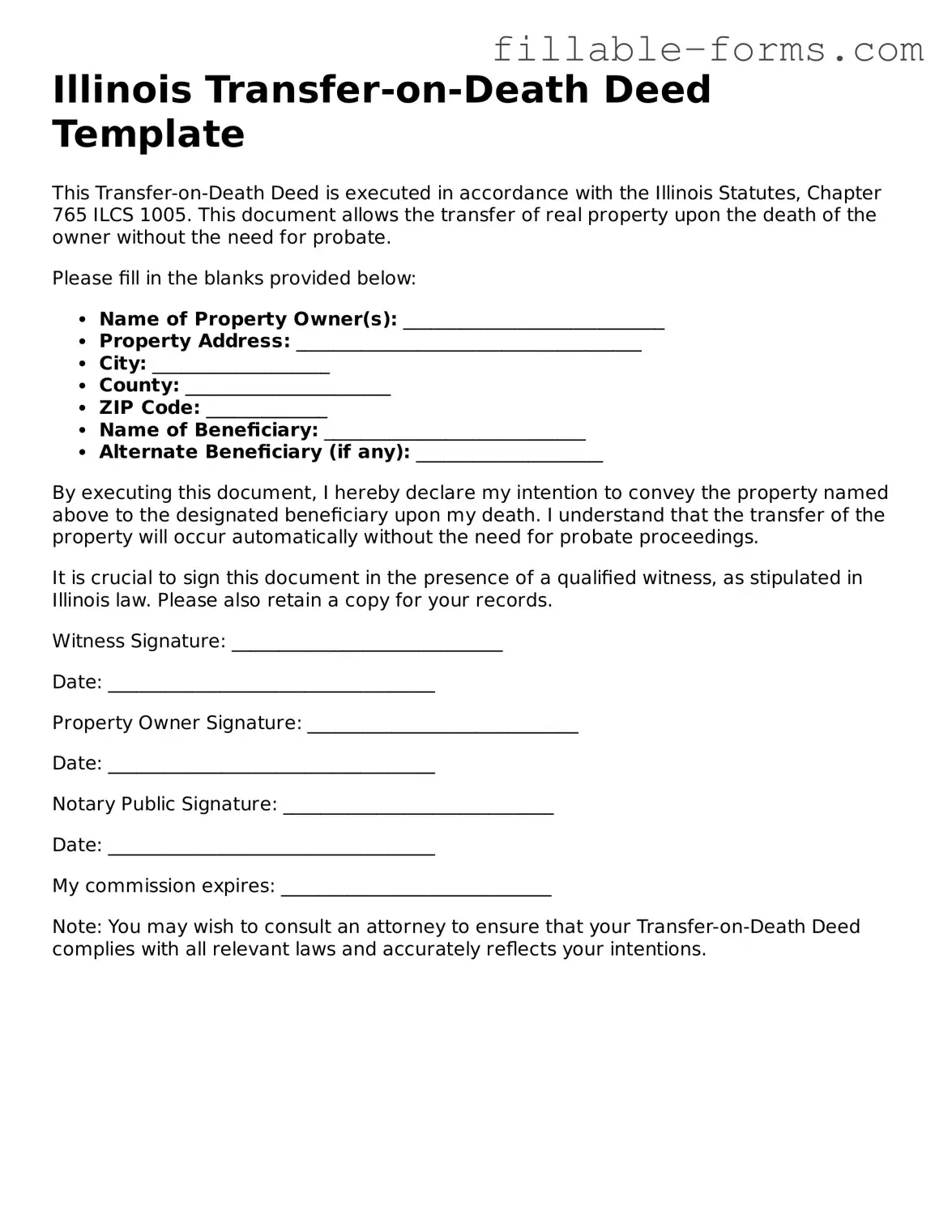 Printable  Transfer-on-Death Deed Form for Illinois
