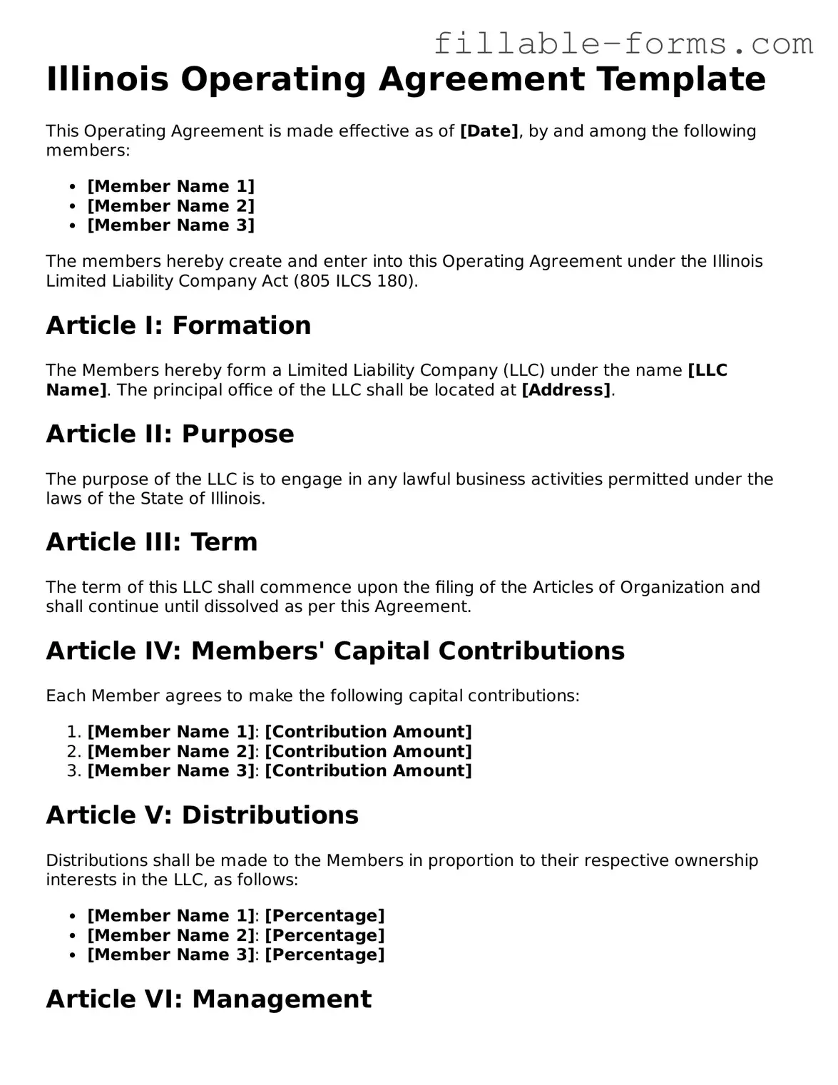 Printable  Operating Agreement Form for Illinois