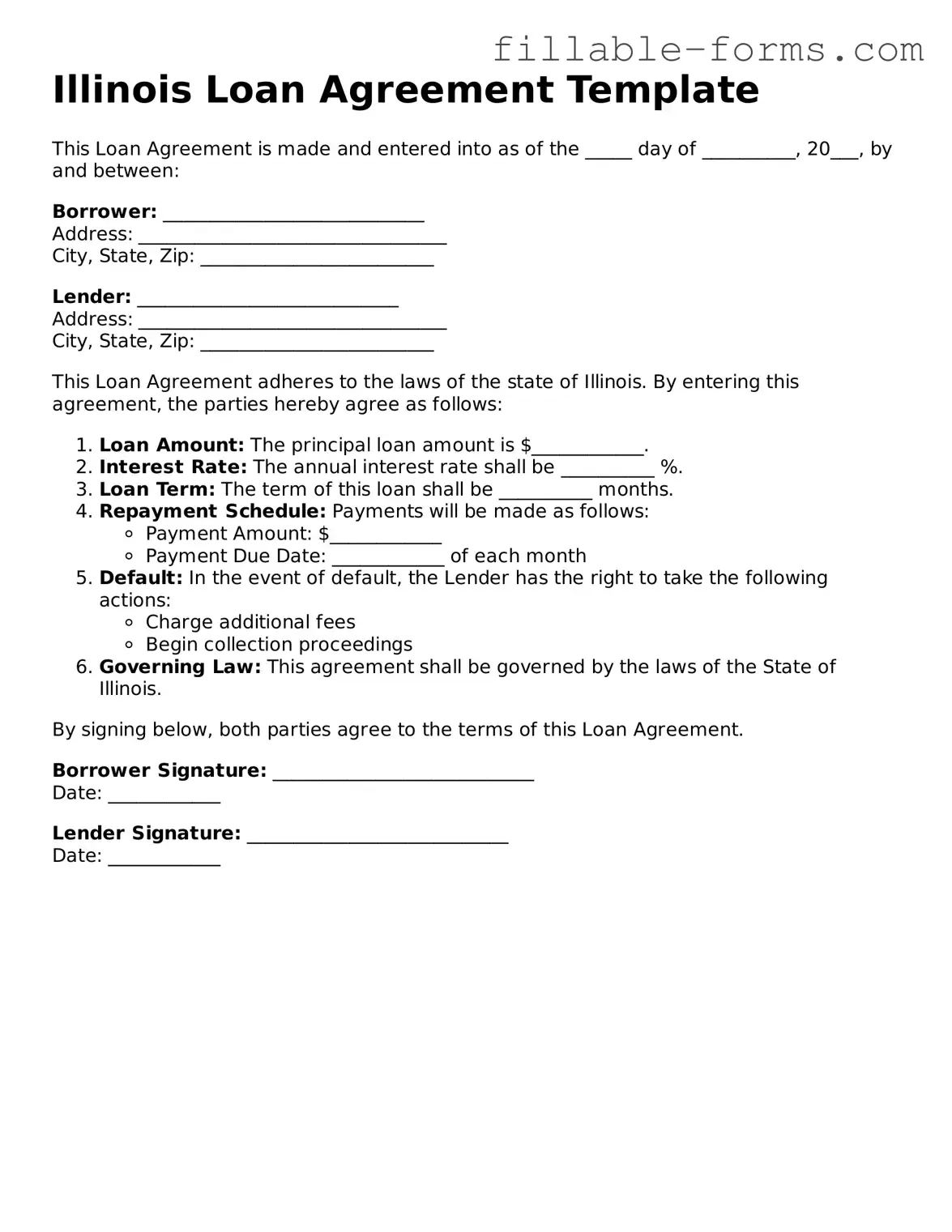 Printable  Loan Agreement Form for Illinois