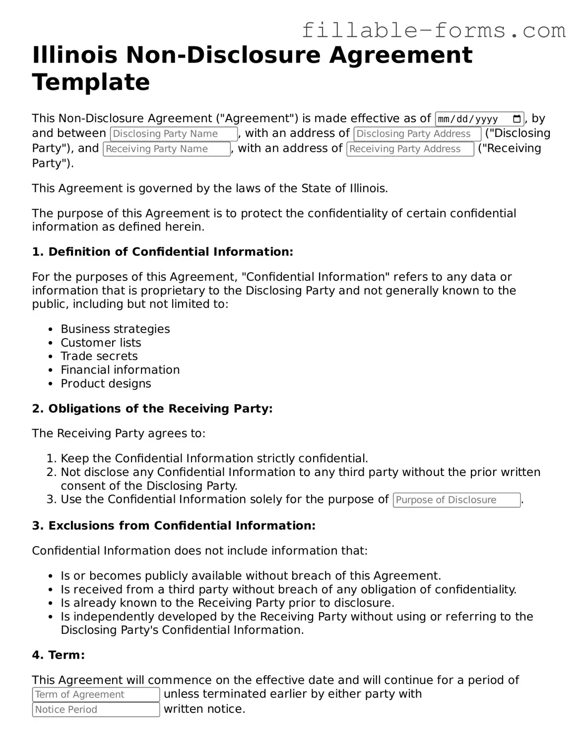 Printable  Non-disclosure Agreement Form for Illinois