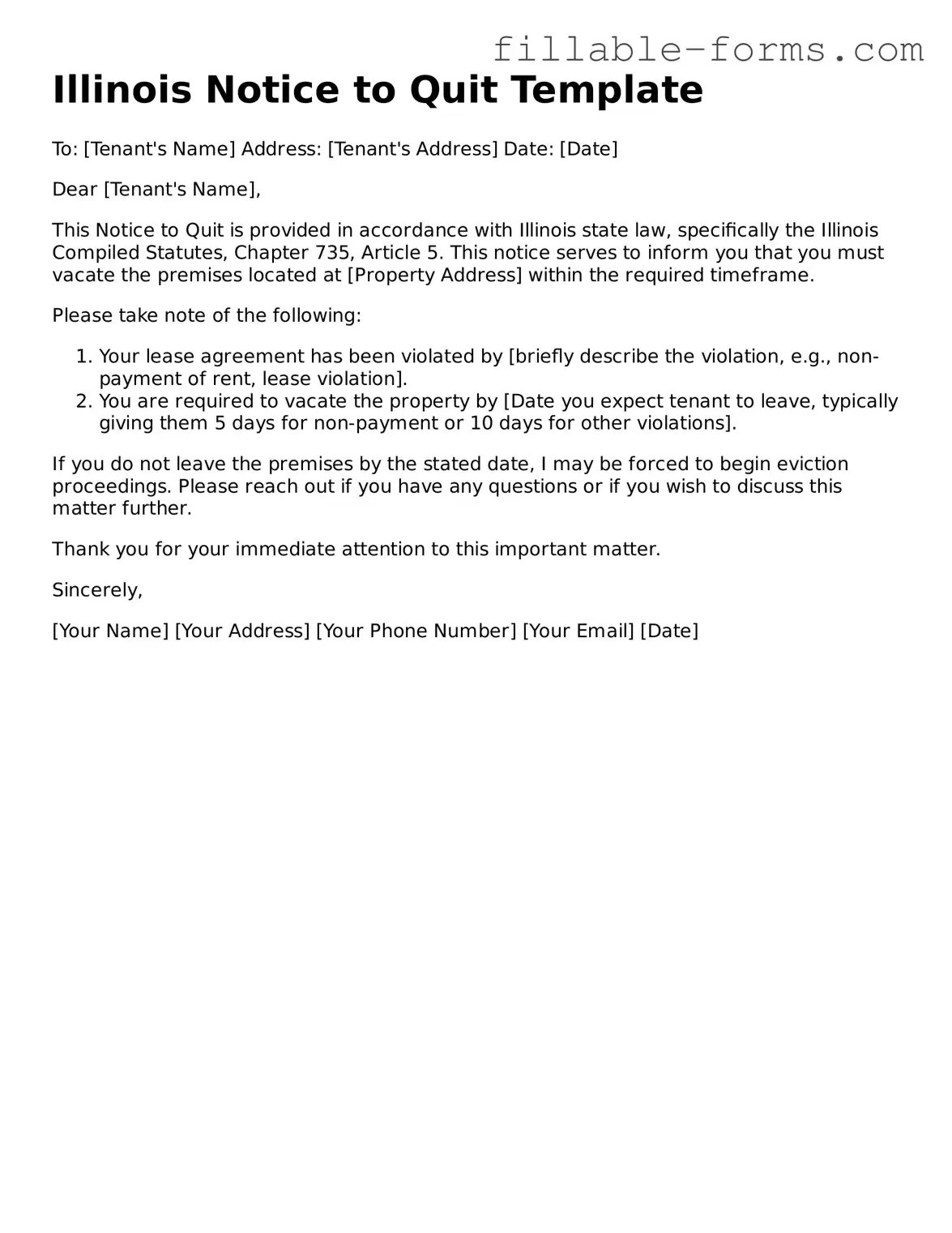 Printable  Notice to Quit Form for Illinois