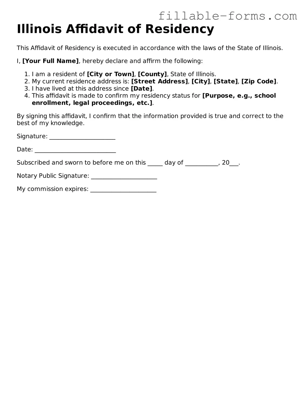 Printable  Affidavit of Residency Form for Illinois
