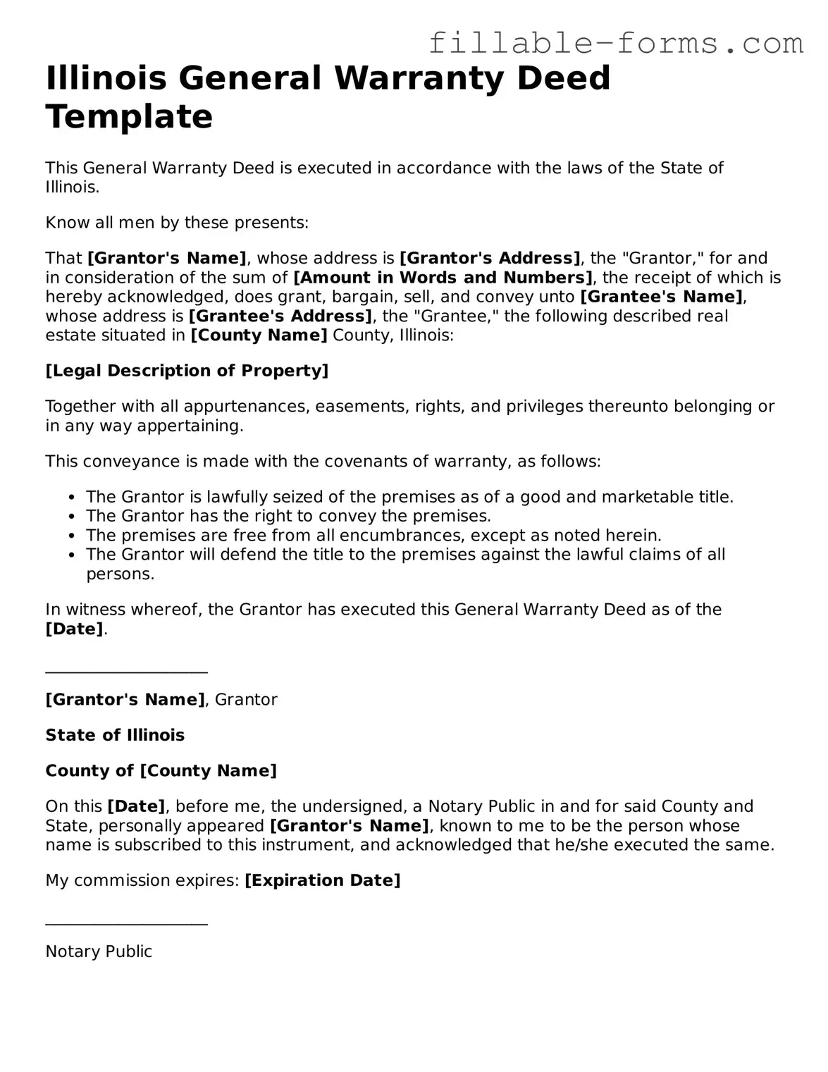 Printable  Deed Form for Illinois