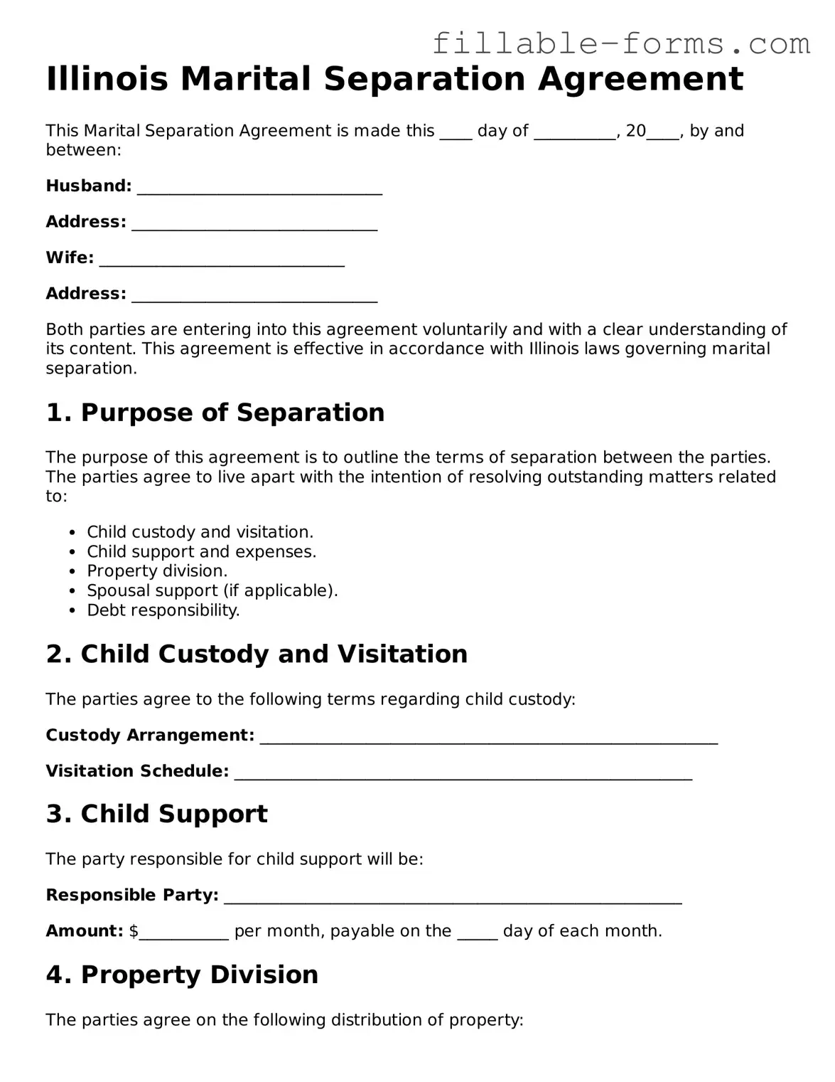 Printable  Marital Separation Agreement Form for Illinois