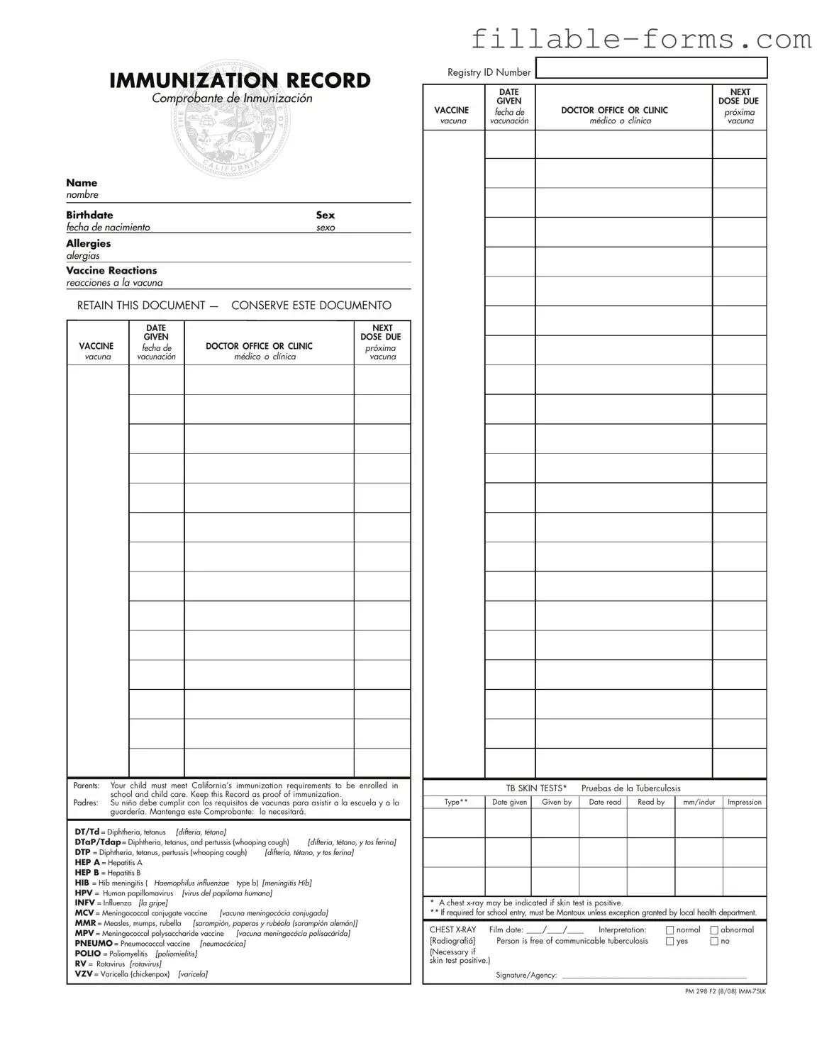 Fill Out a Valid Immunization Record Template