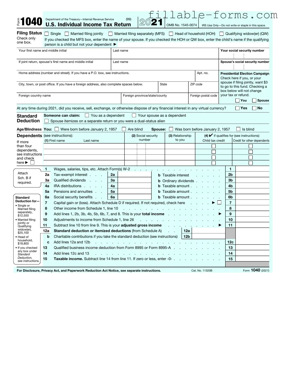 Fill Out a Valid IRS 1040 Template