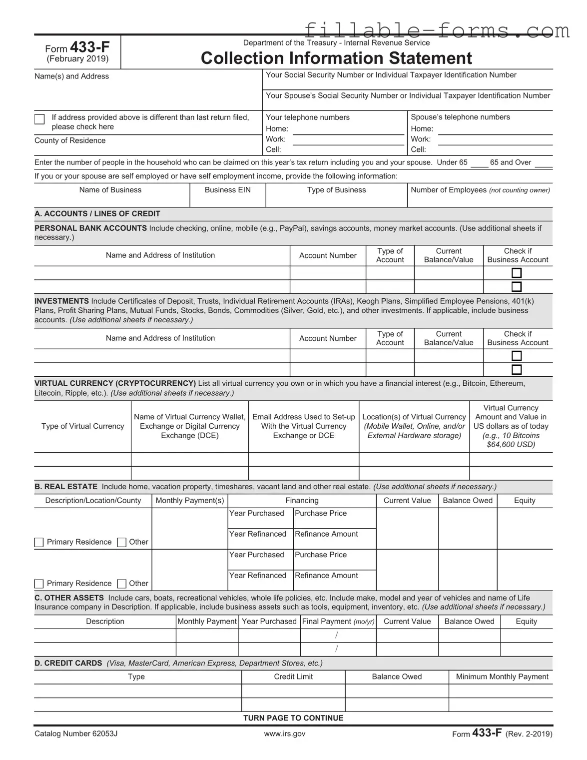 Fill Out a Valid IRS 433-F Template