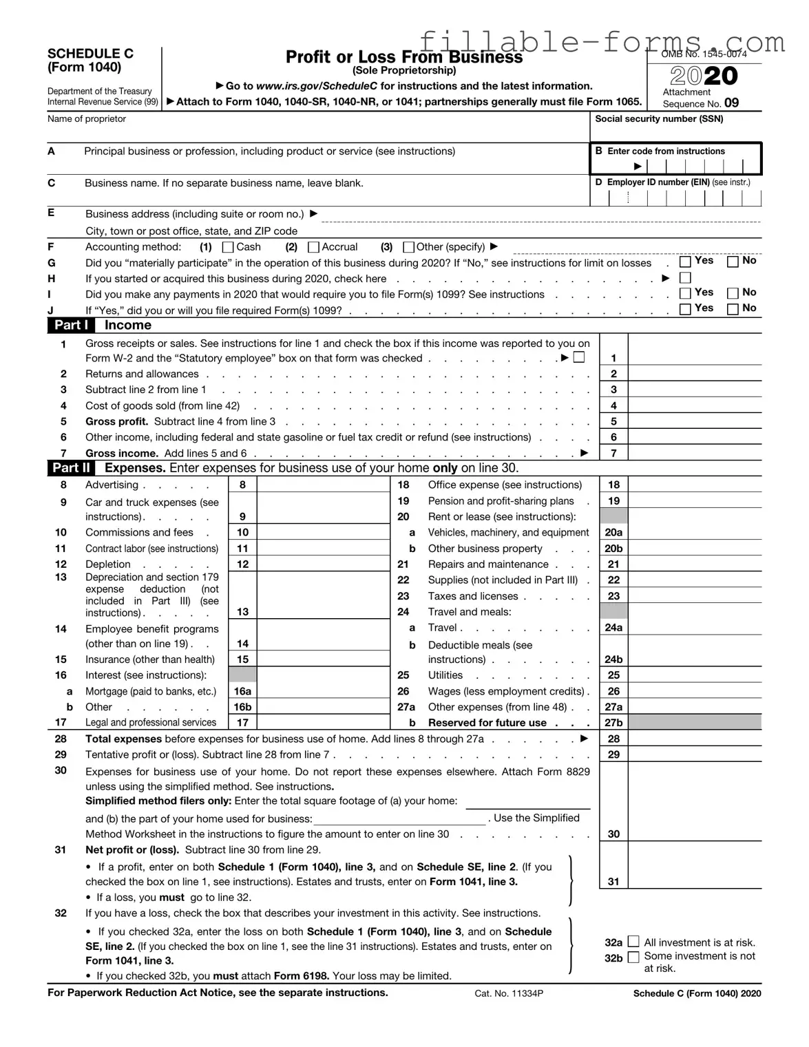 Fill Out a Valid IRS Schedule C 1040 Template
