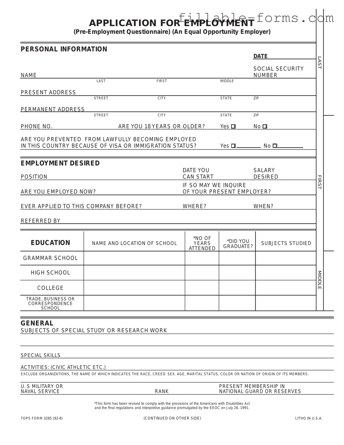 Fill Out a Valid Employment Application Pdf Template