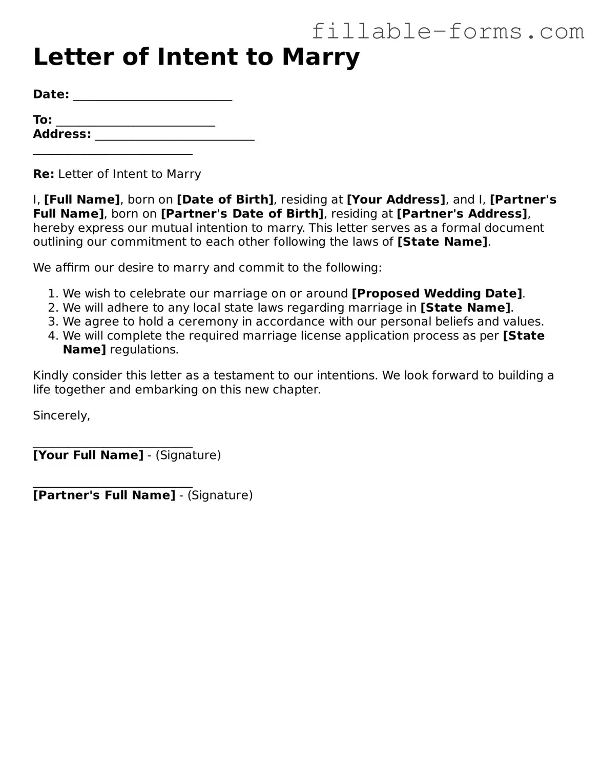 Printable Letter of Intent to Marry Form